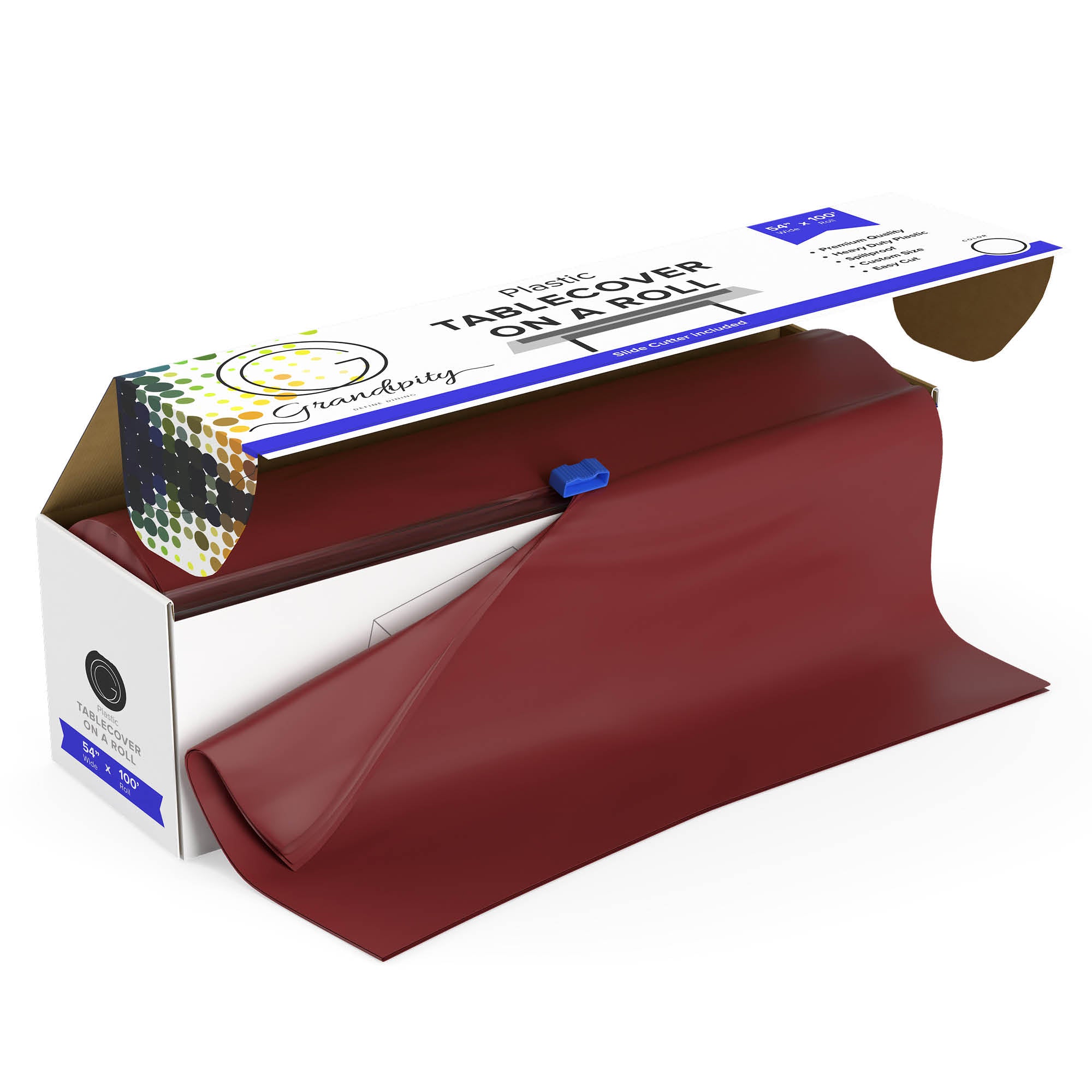 Burgundy Self-Cutting Plastic Table Cover Roll