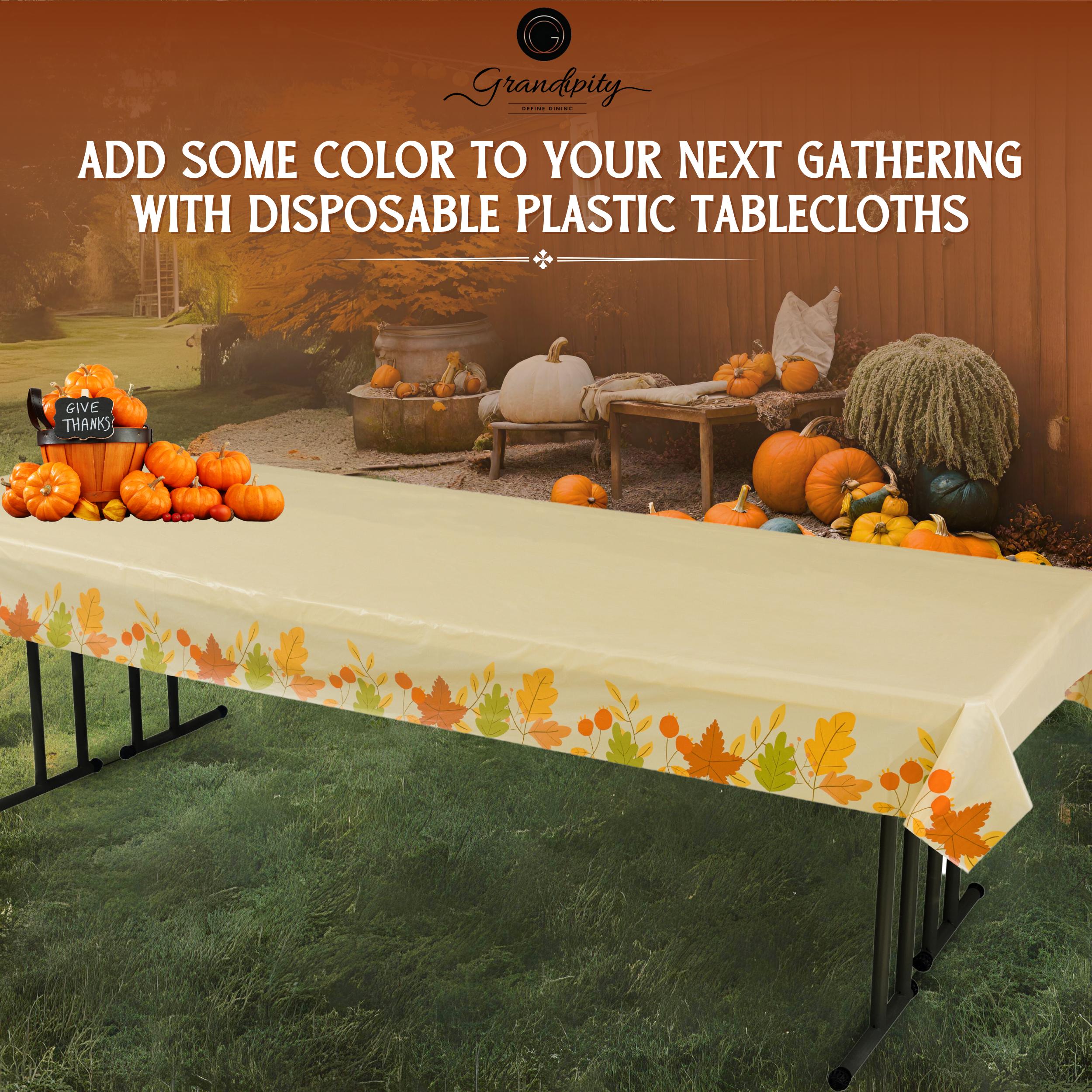 Thanksgiving Beige Premium Rectangle Plastic Table Cover