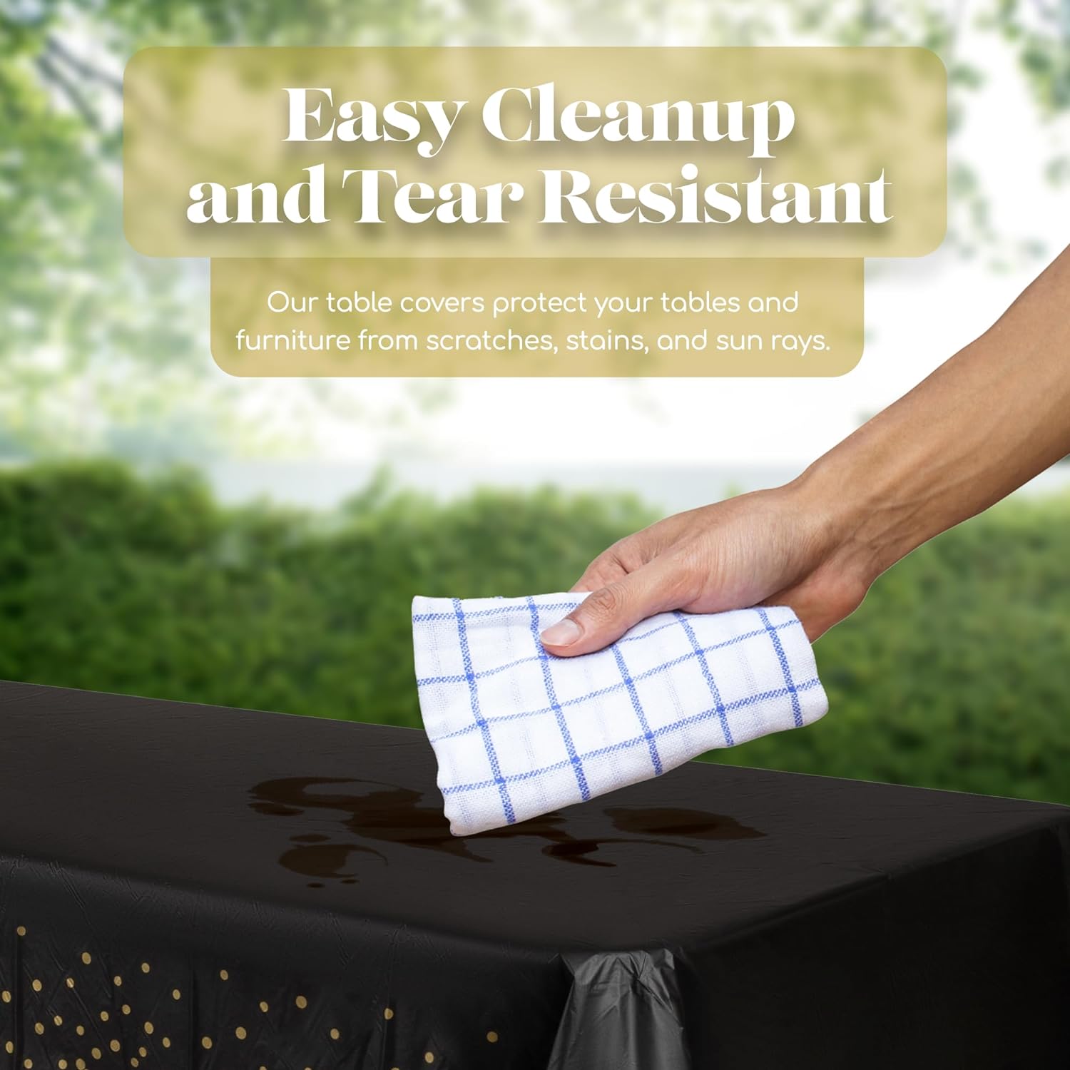 Gold Dot Black Premium Rectangle Disposable Plastic Table Cover