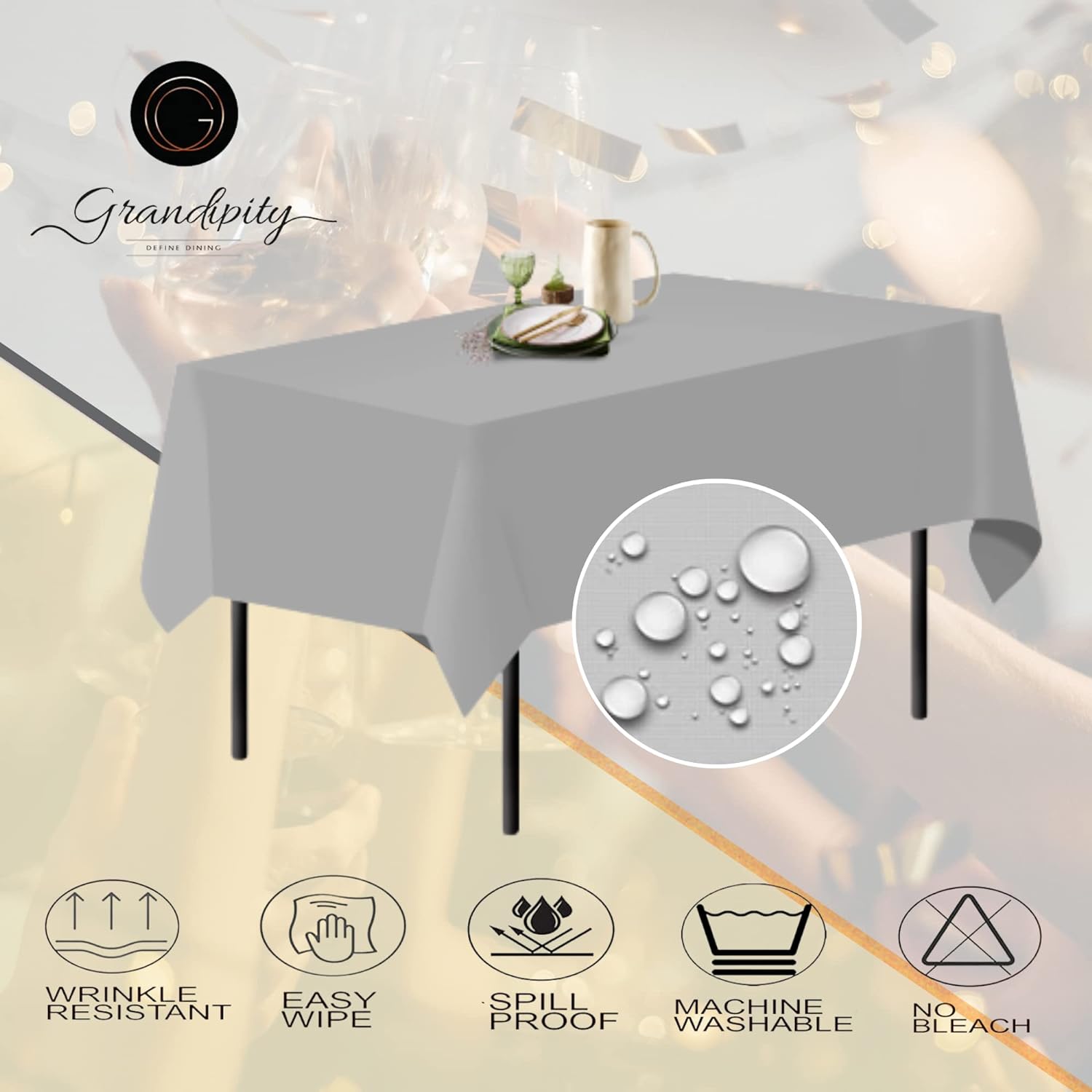 Silver Rectangle Polyester Tablecloth