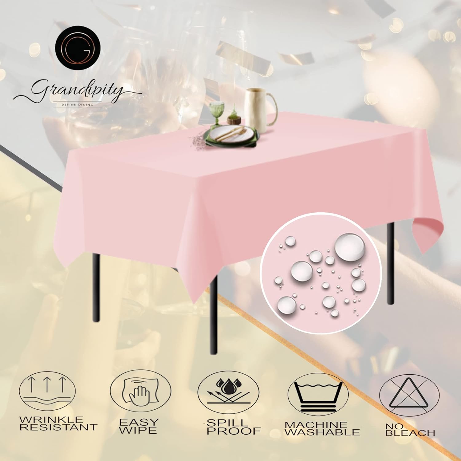 Pink Rectangle Polyester Tablecloth