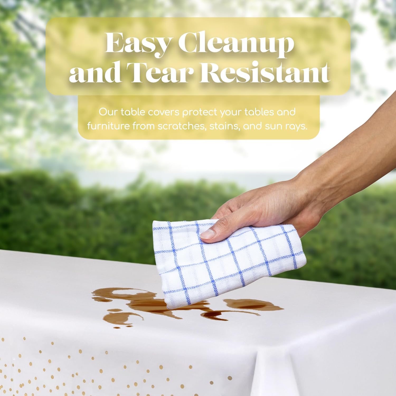 Gold Dots White Premium Rectangle Plastic Table Cover