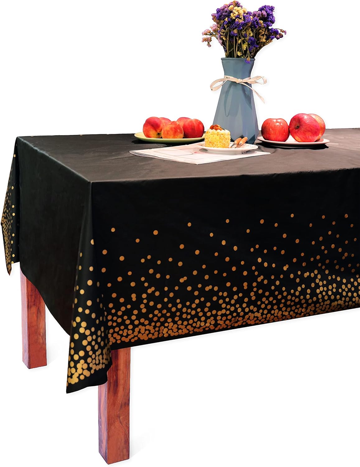 Gold Dot Black Premium Disposable Plastic Tablecloth 54 Inch. x