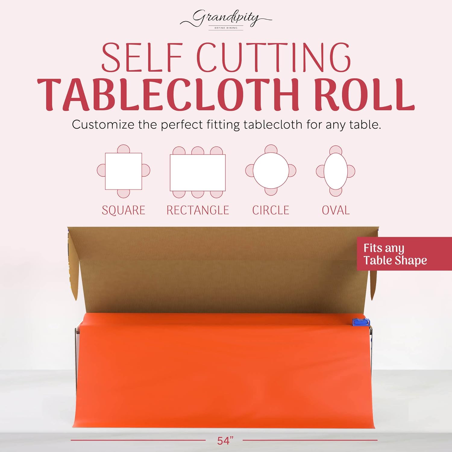 Orange Self-Cutting Plastic Table Cover Roll