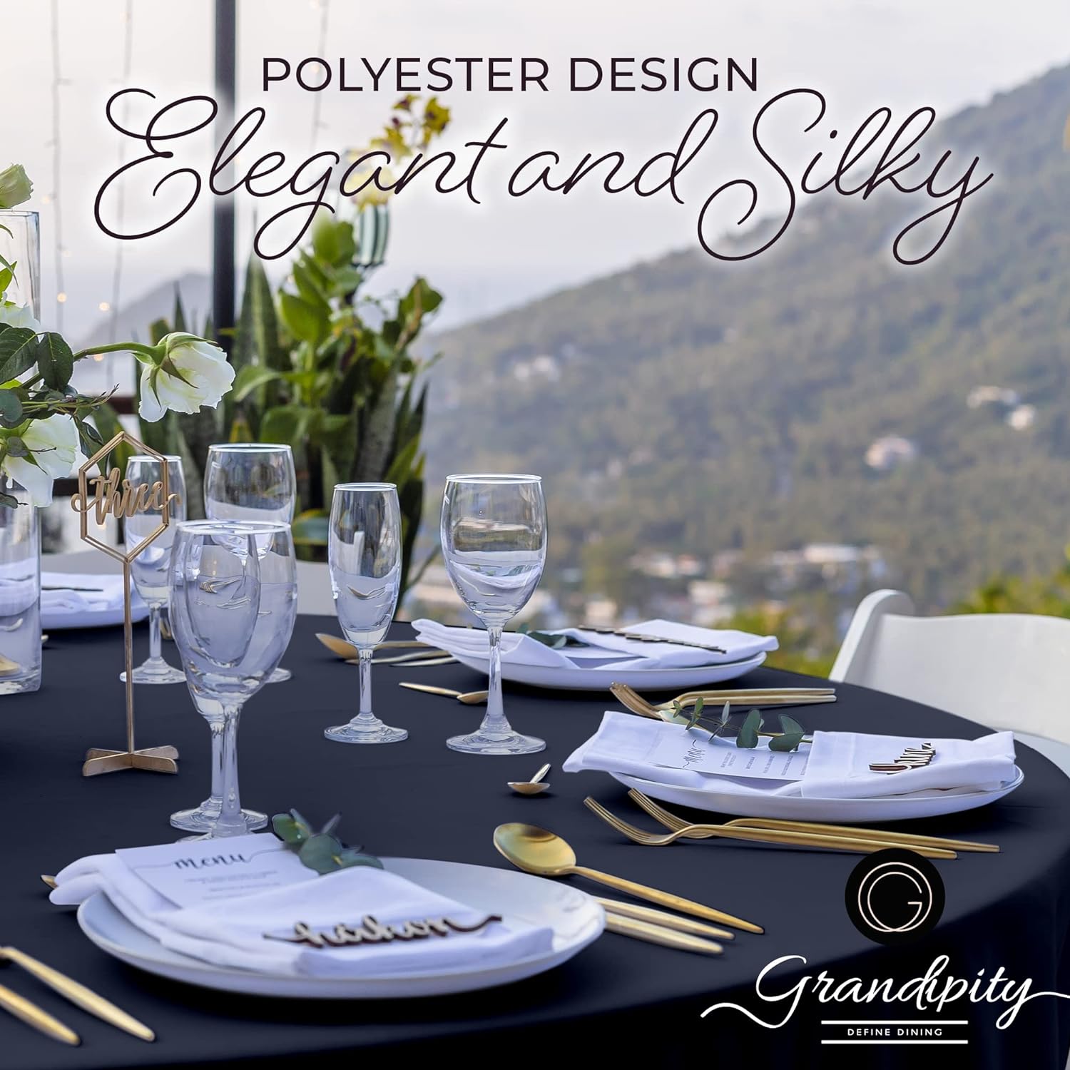 Navy Round Polyester Tablecloth