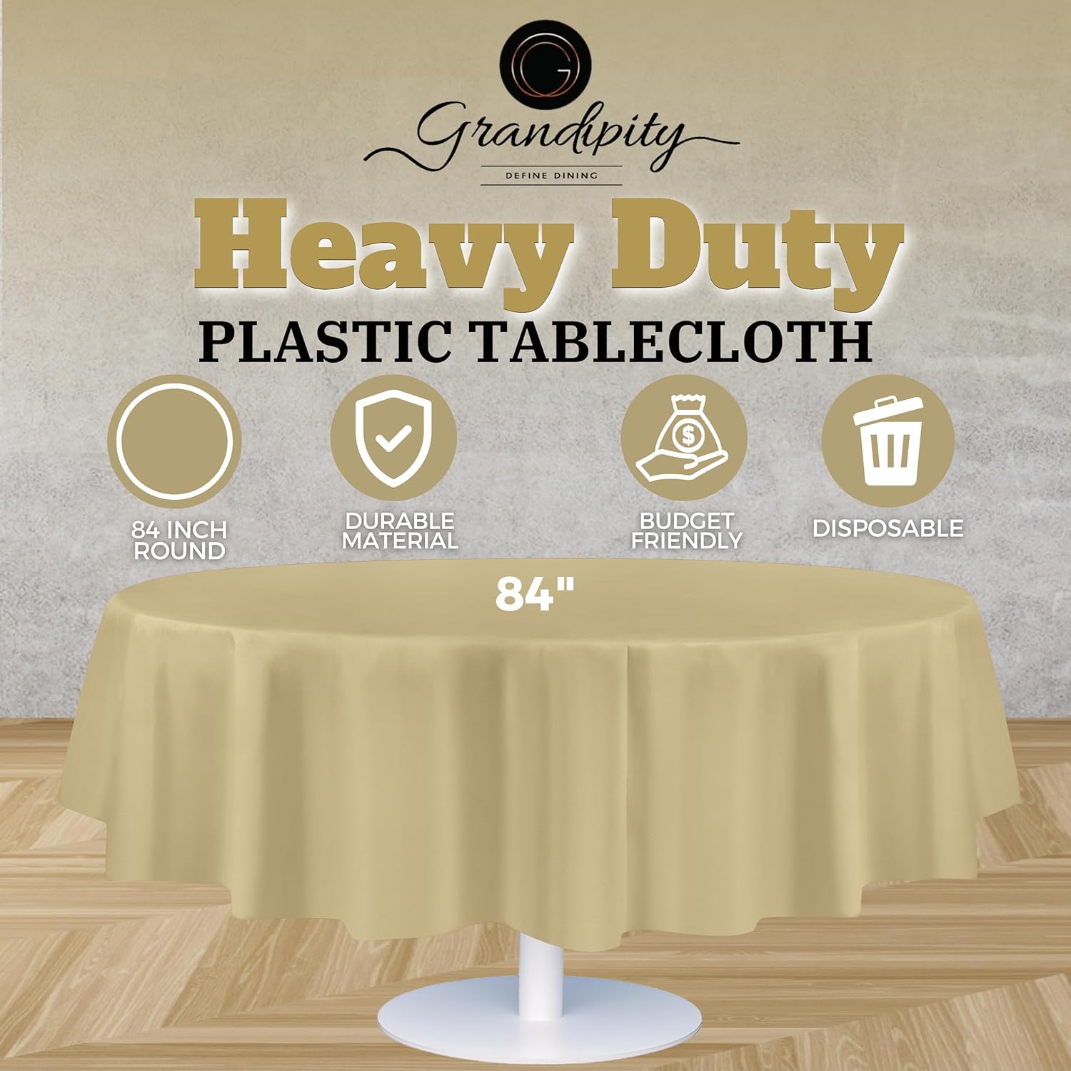 Beige Premium Round Plastic Table Cover