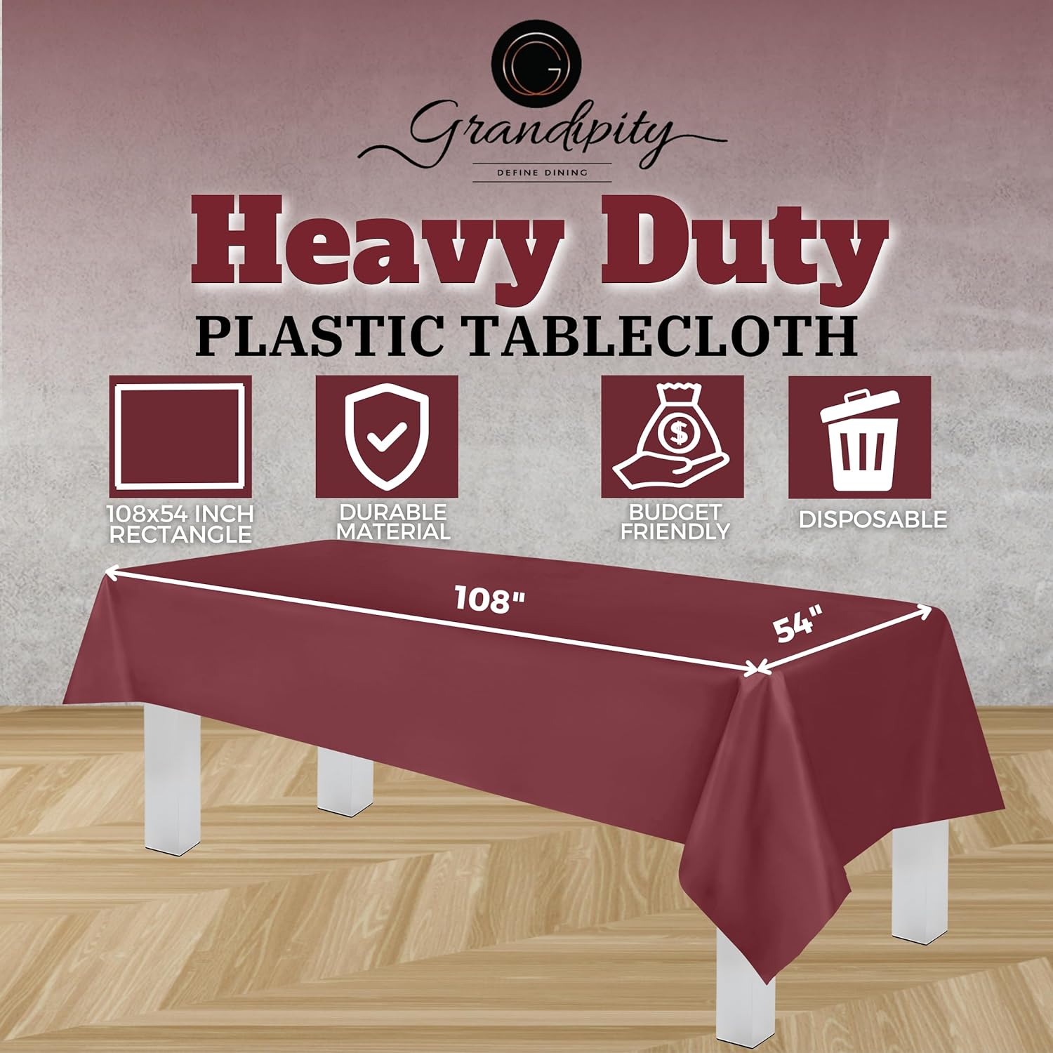 Burgundy Premium Rectangle Plastic Table Cover