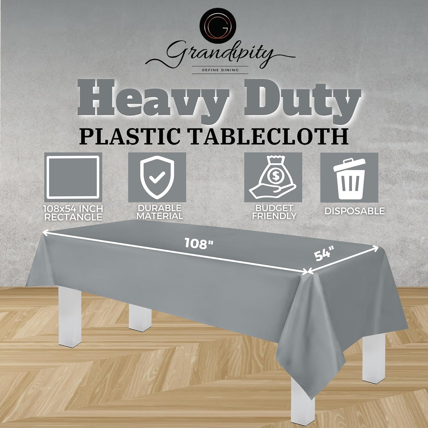 Silver Premium Rectangle Plastic Table Cover