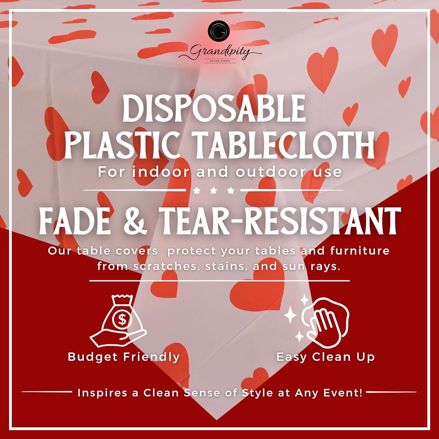 White Valentine Rectangle Plastic Table Cover