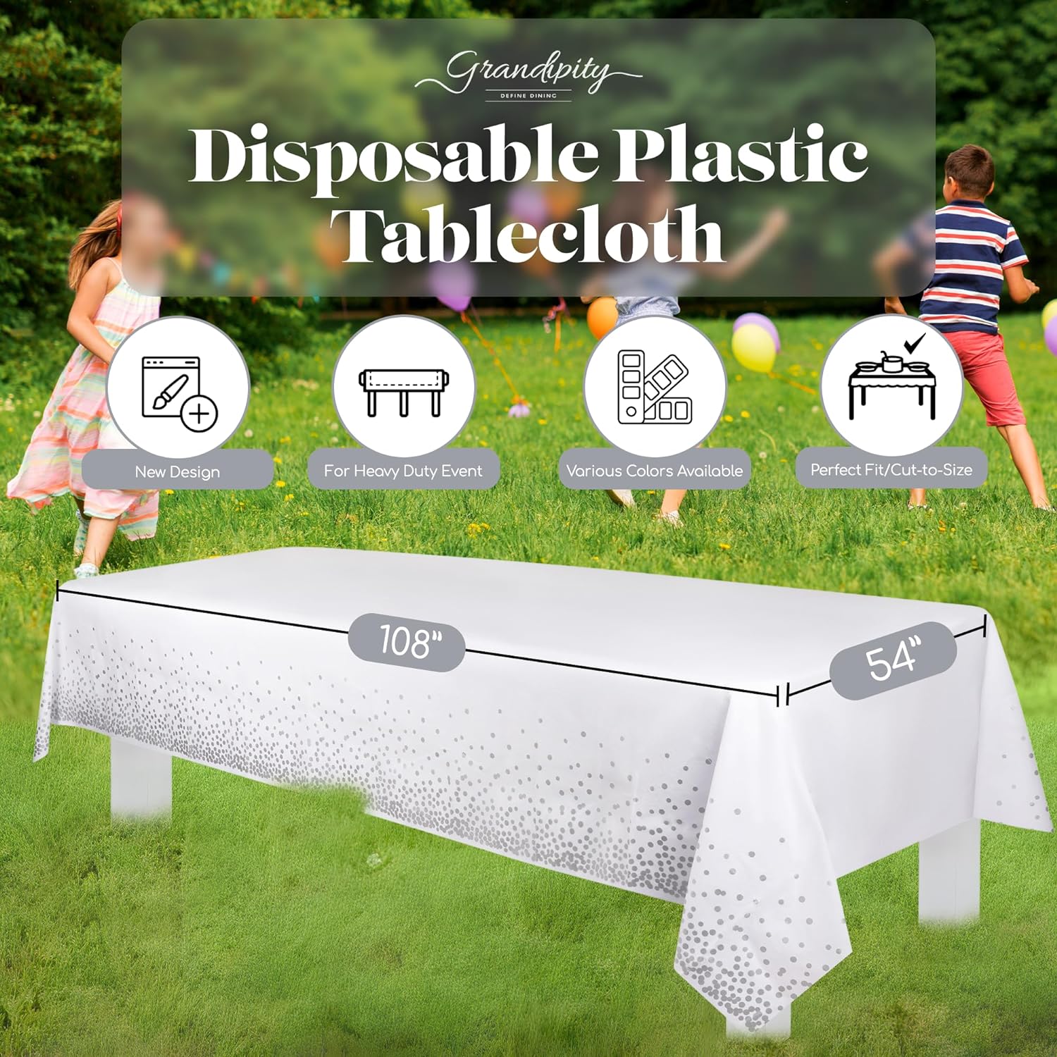 Grey Dots White Premium Rectangle Plastic Table Cover
