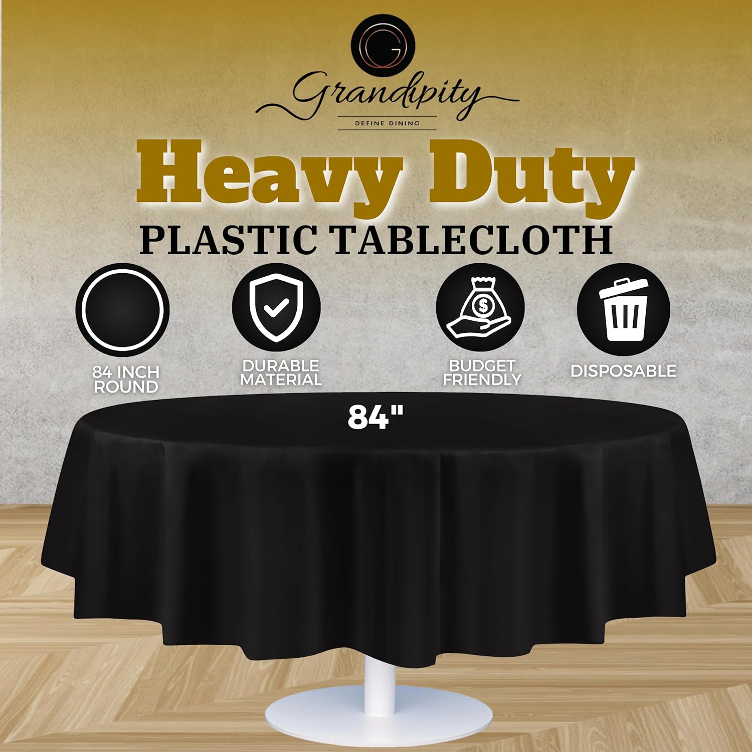 Black Premium Round Plastic Table Cover