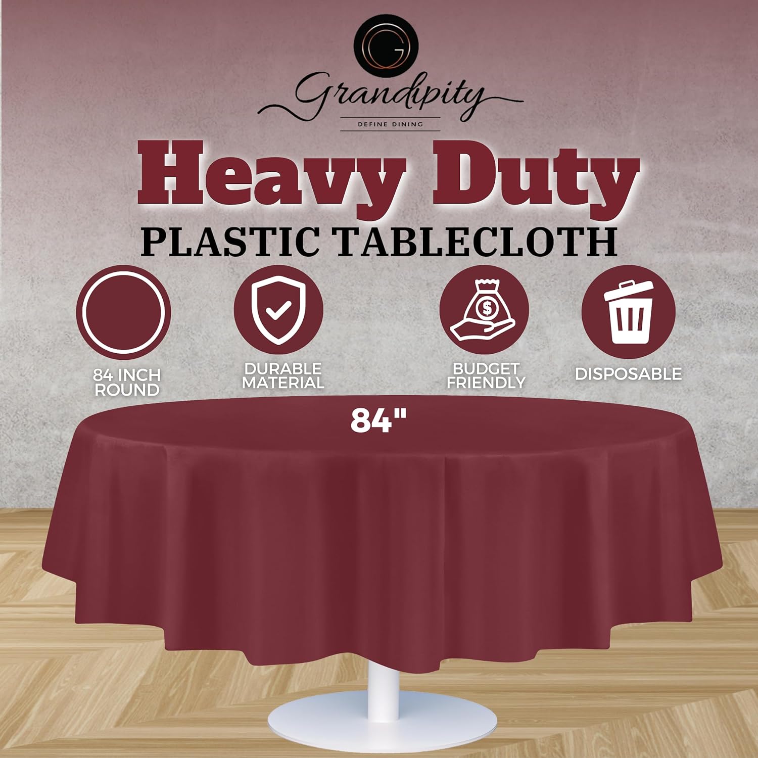Burgundy Premium Round Plastic Table Cover