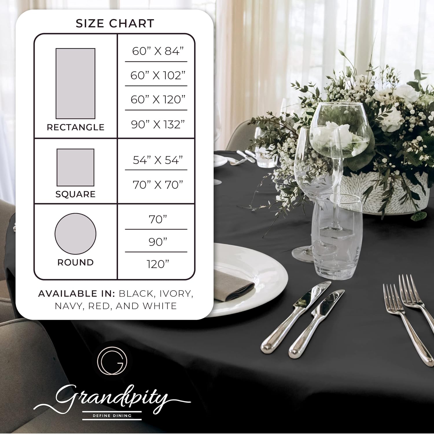 Black Round Polyester Tablecloth
