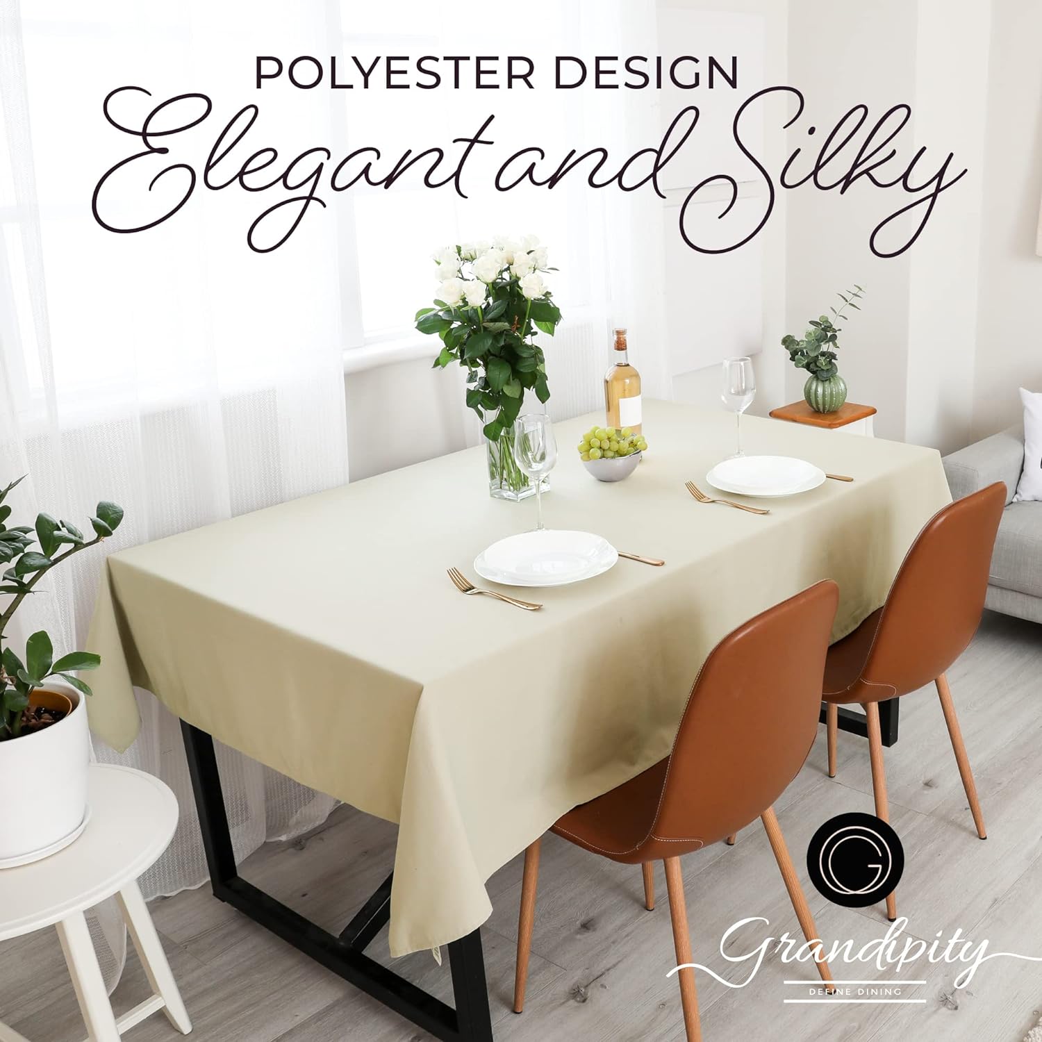 Ivory Rectangle Polyester Tablecloth