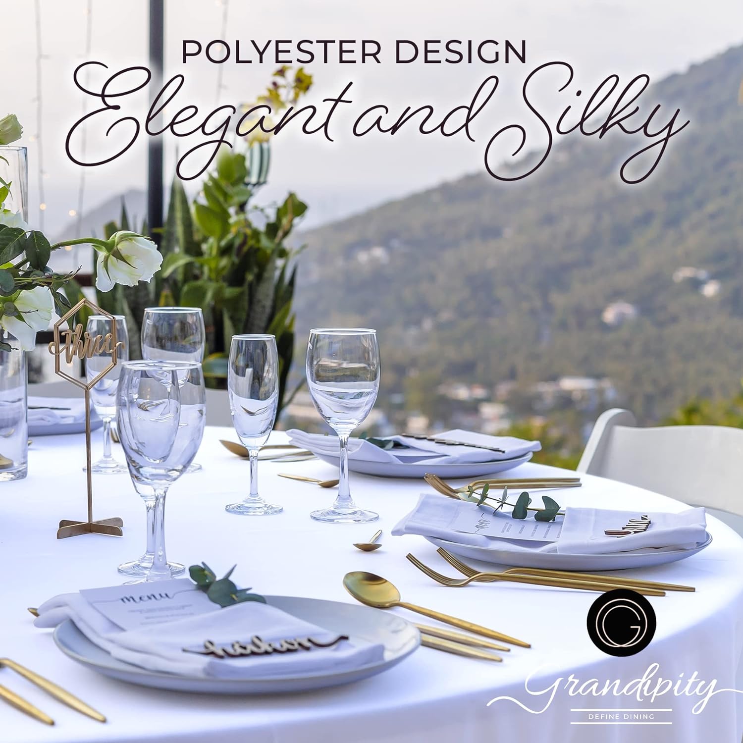 White Round Polyester Tablecloth
