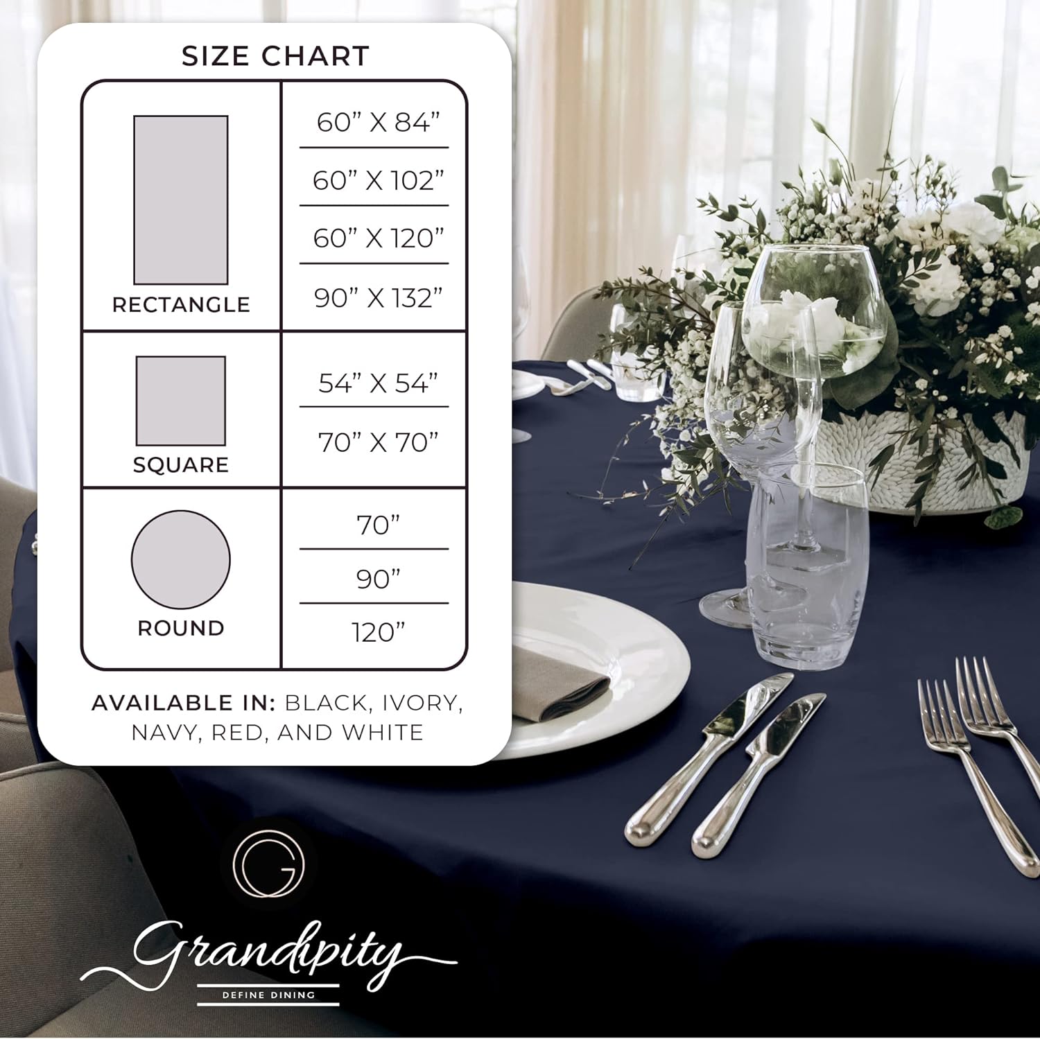 Navy Round Polyester Tablecloth