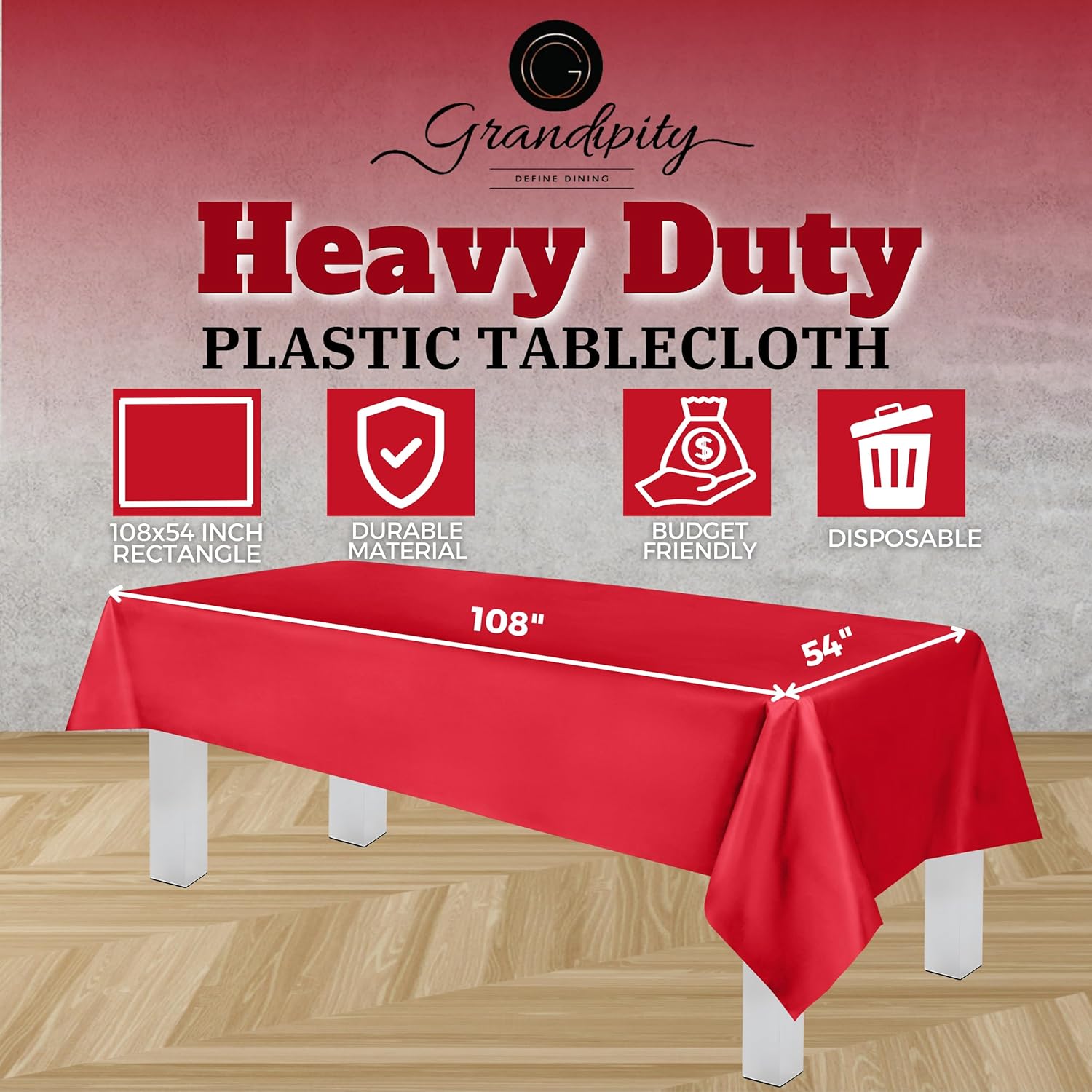 Red Premium Rectangle Plastic Table Cover