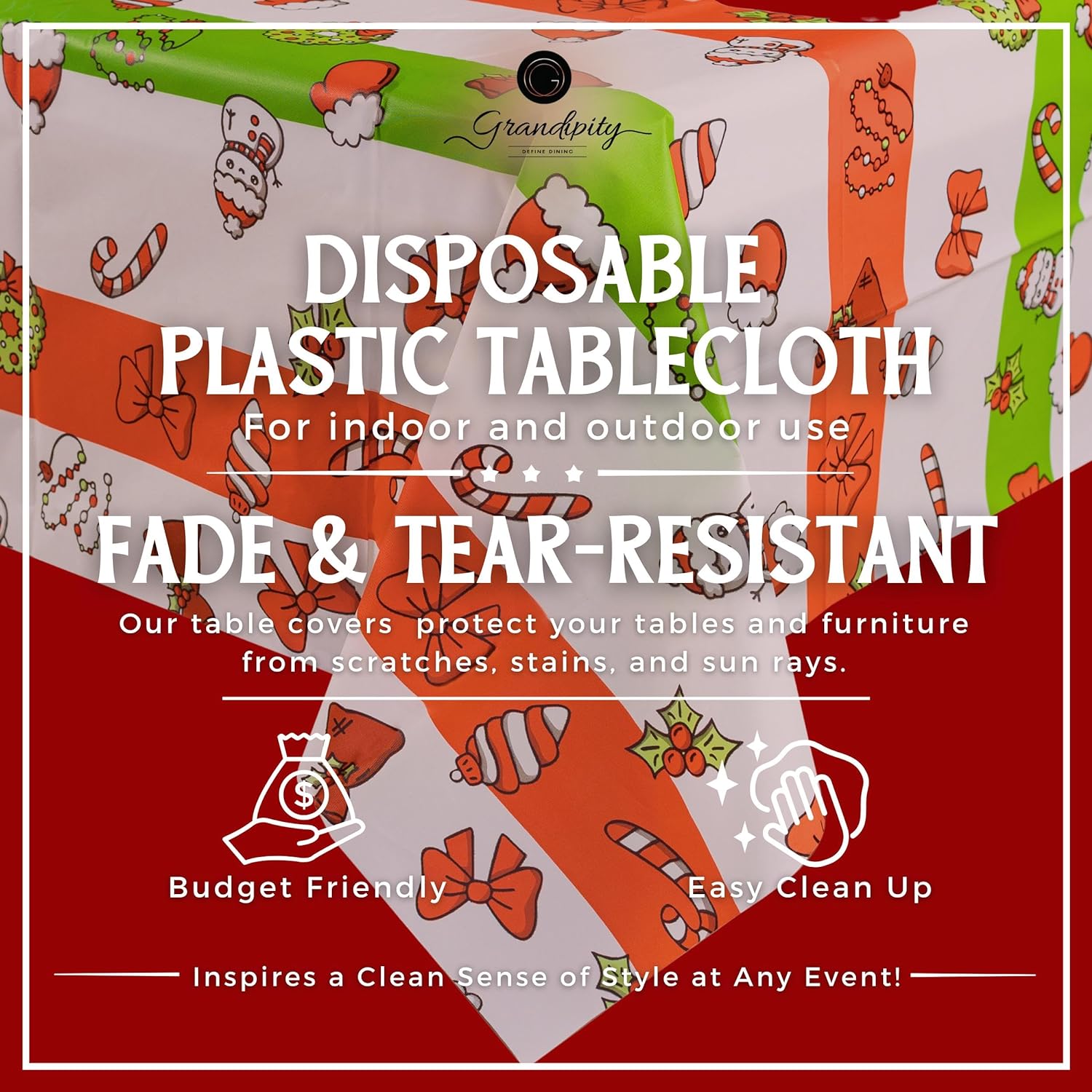 Christmas Stripe Rectangle Plastic Table Cover