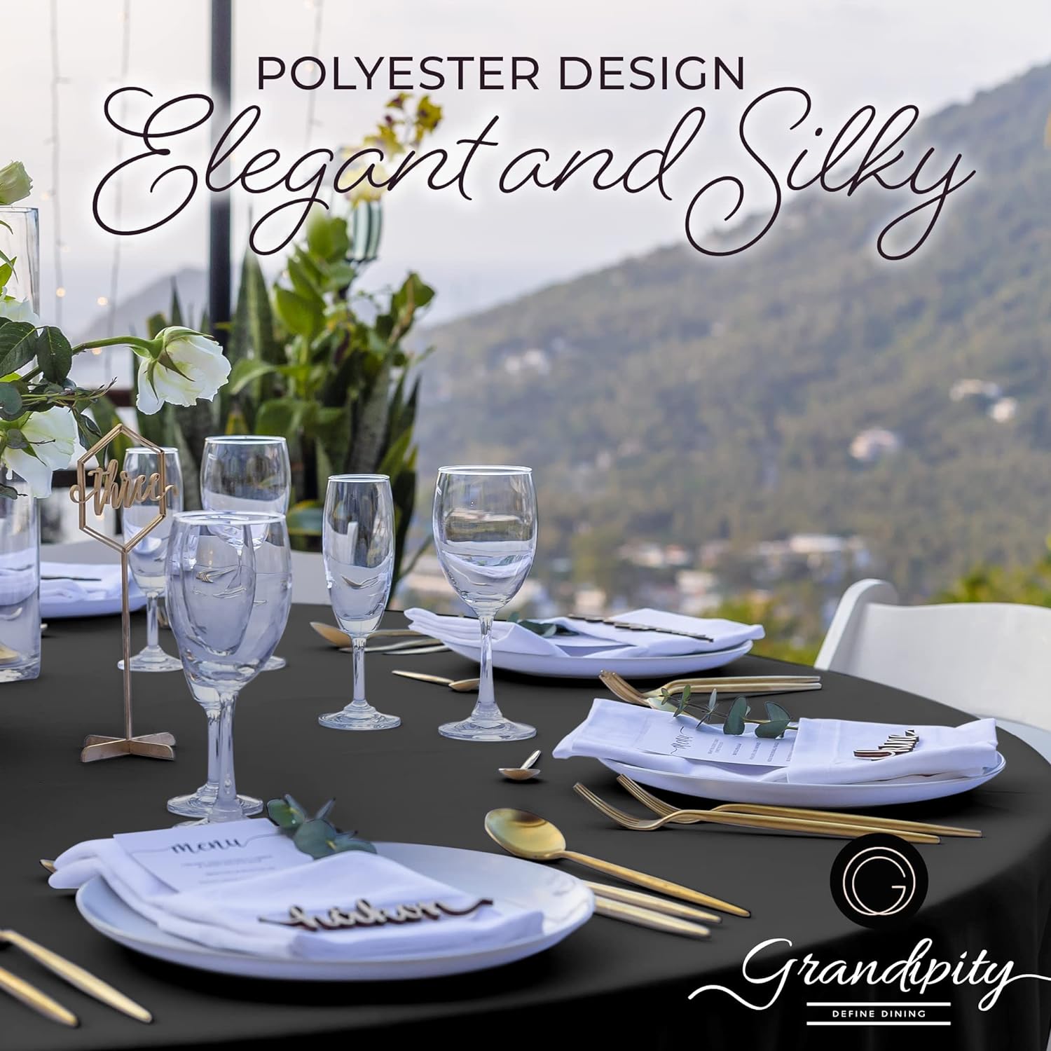 Black Round Polyester Tablecloth