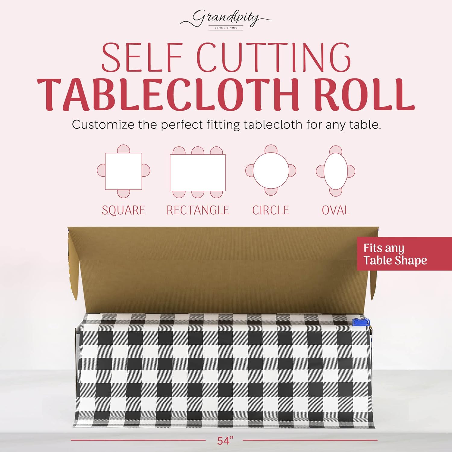 Black Gingham Self-Cutting Plastic Table Cover Roll