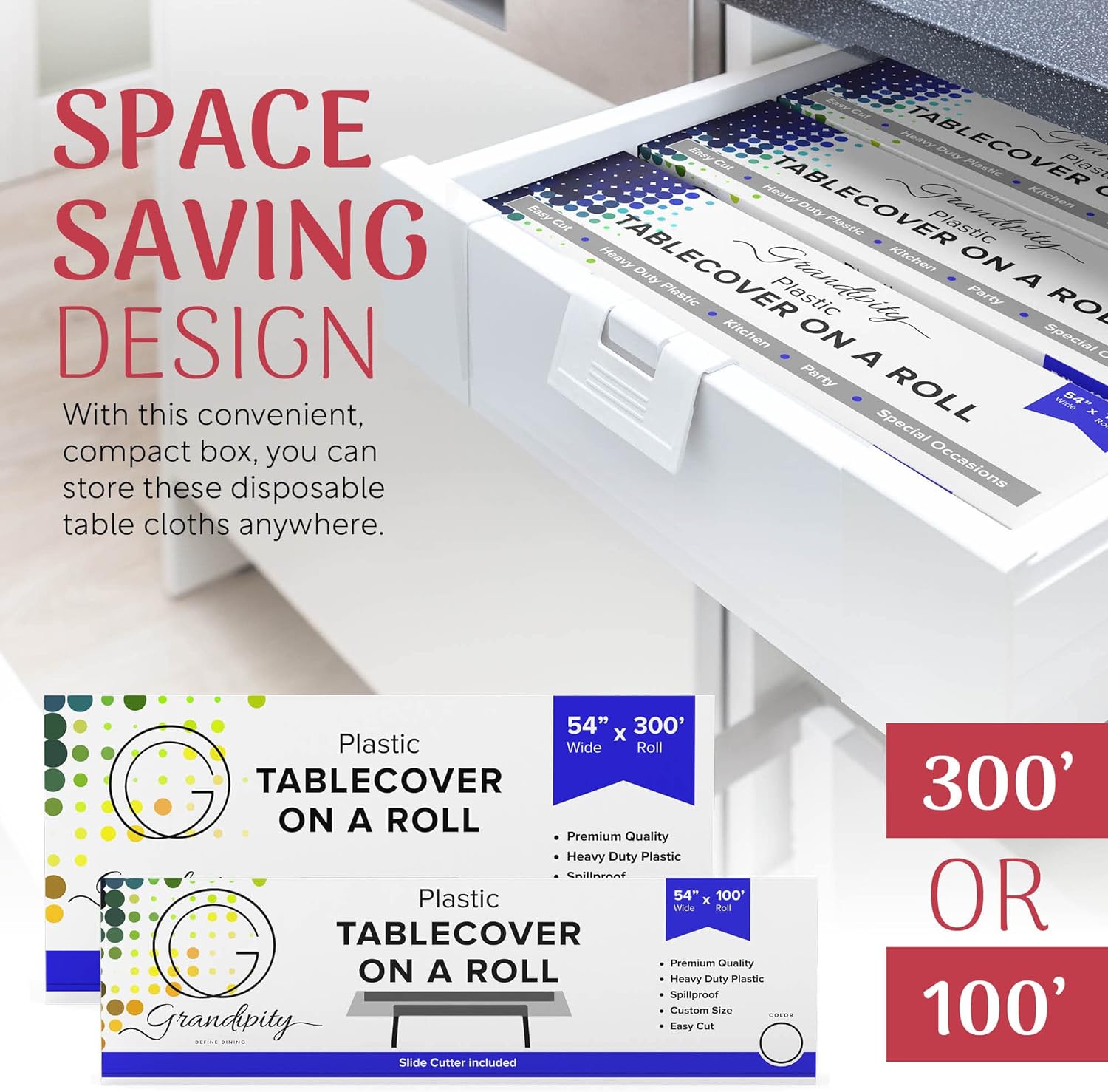 White Self-Cutting Plastic Table Cover Roll