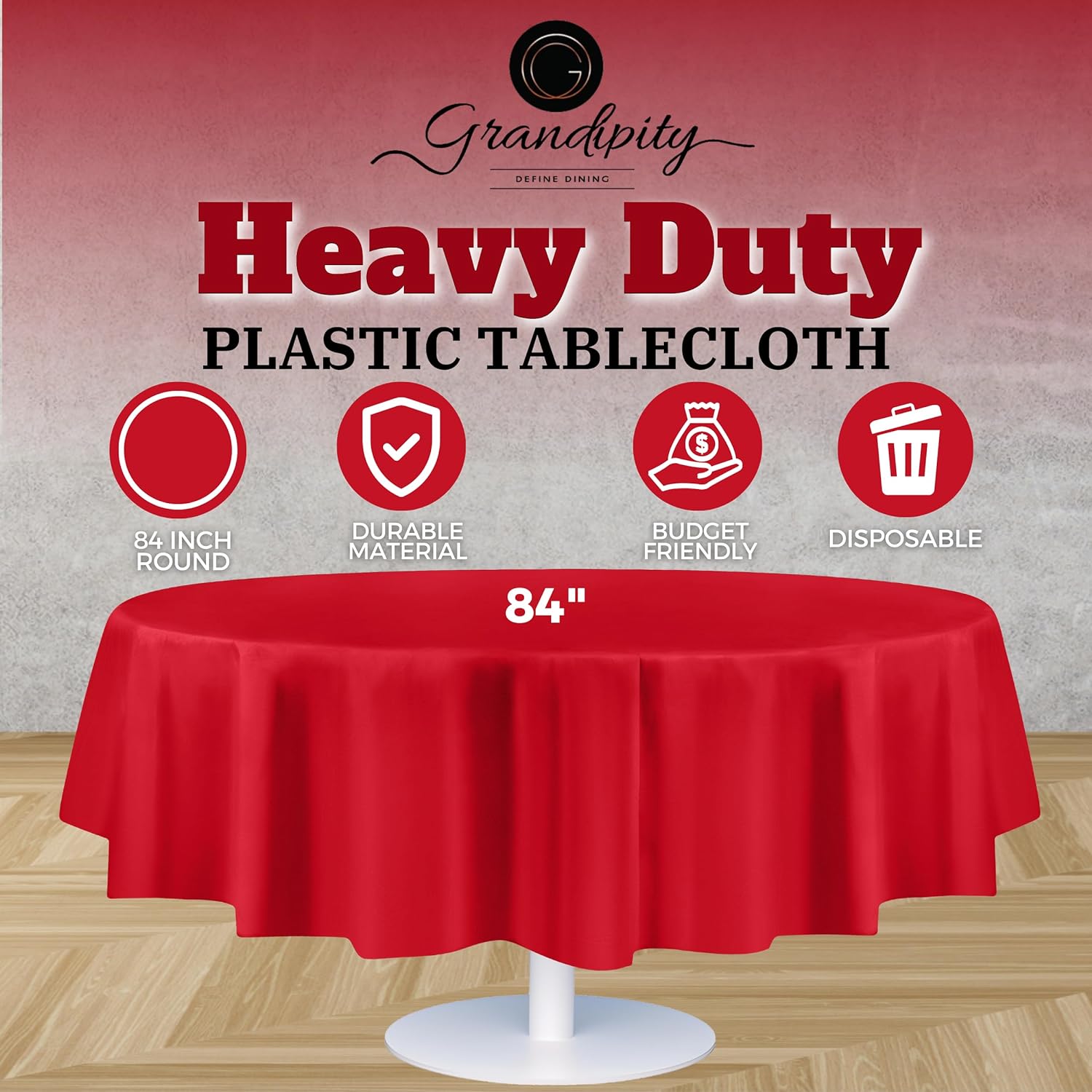 Red Premium Round Plastic Table Cover