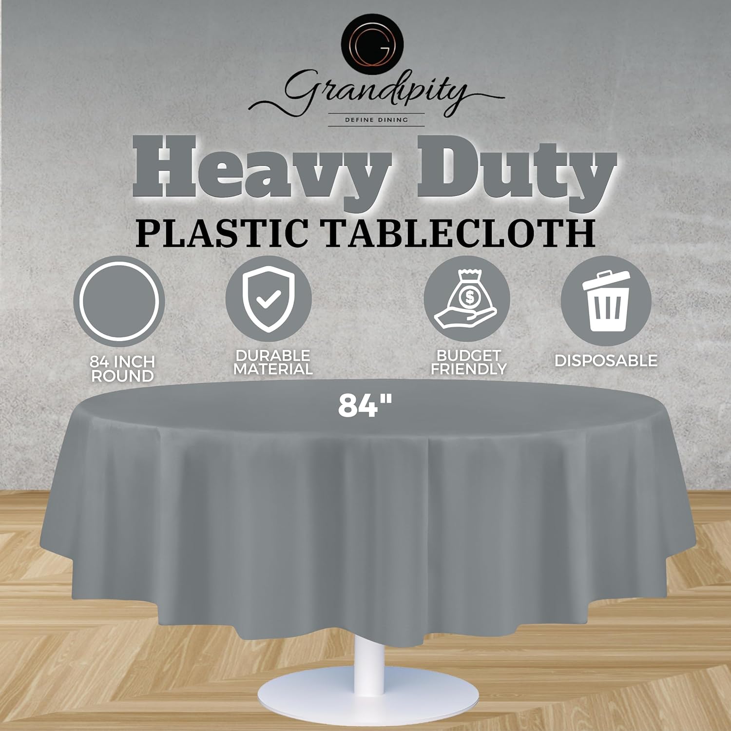 Silver Premium Round Plastic Table Cover
