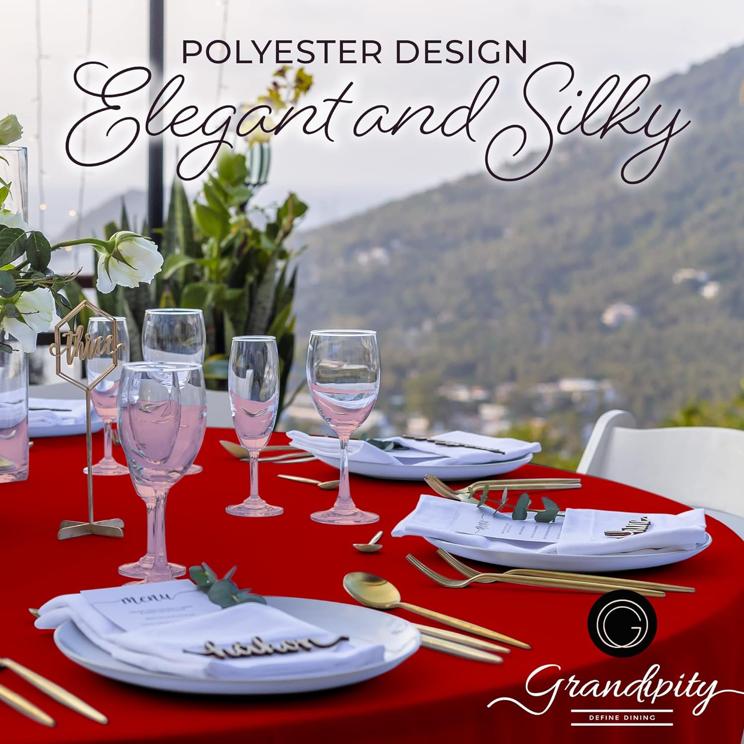 Red Round Polyester Tablecloth