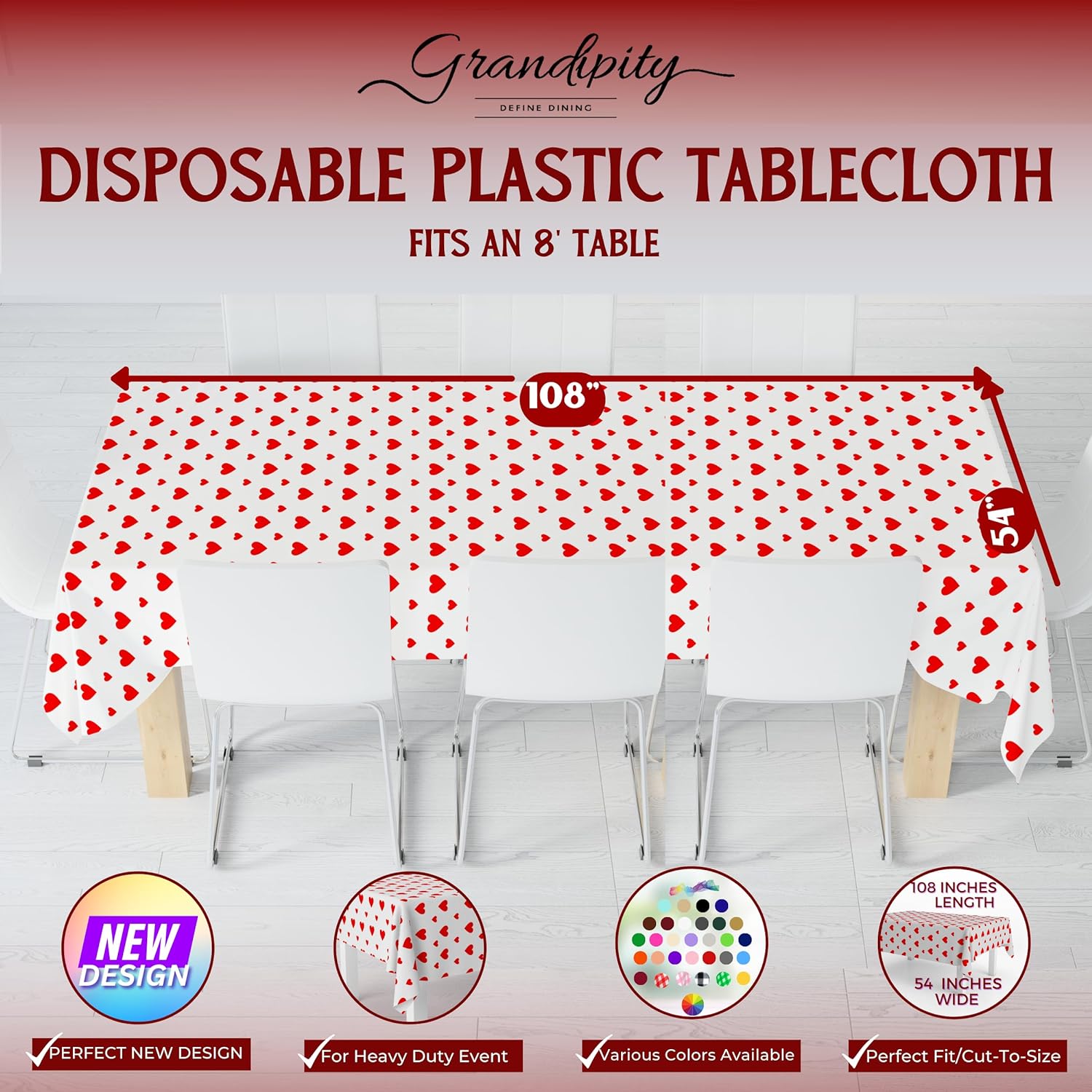 White Valentine Rectangle Plastic Table Cover