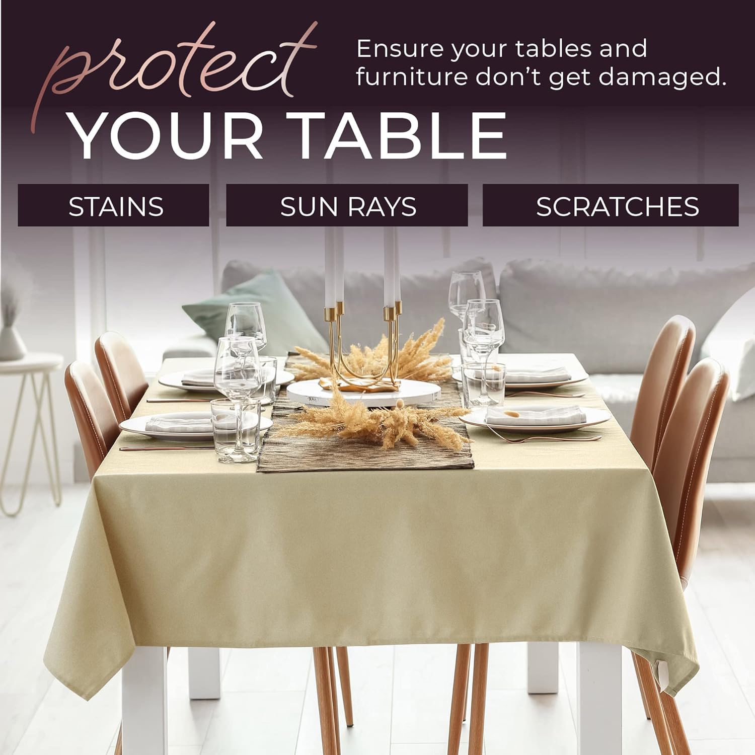 Ivory Rectangle Polyester Tablecloth