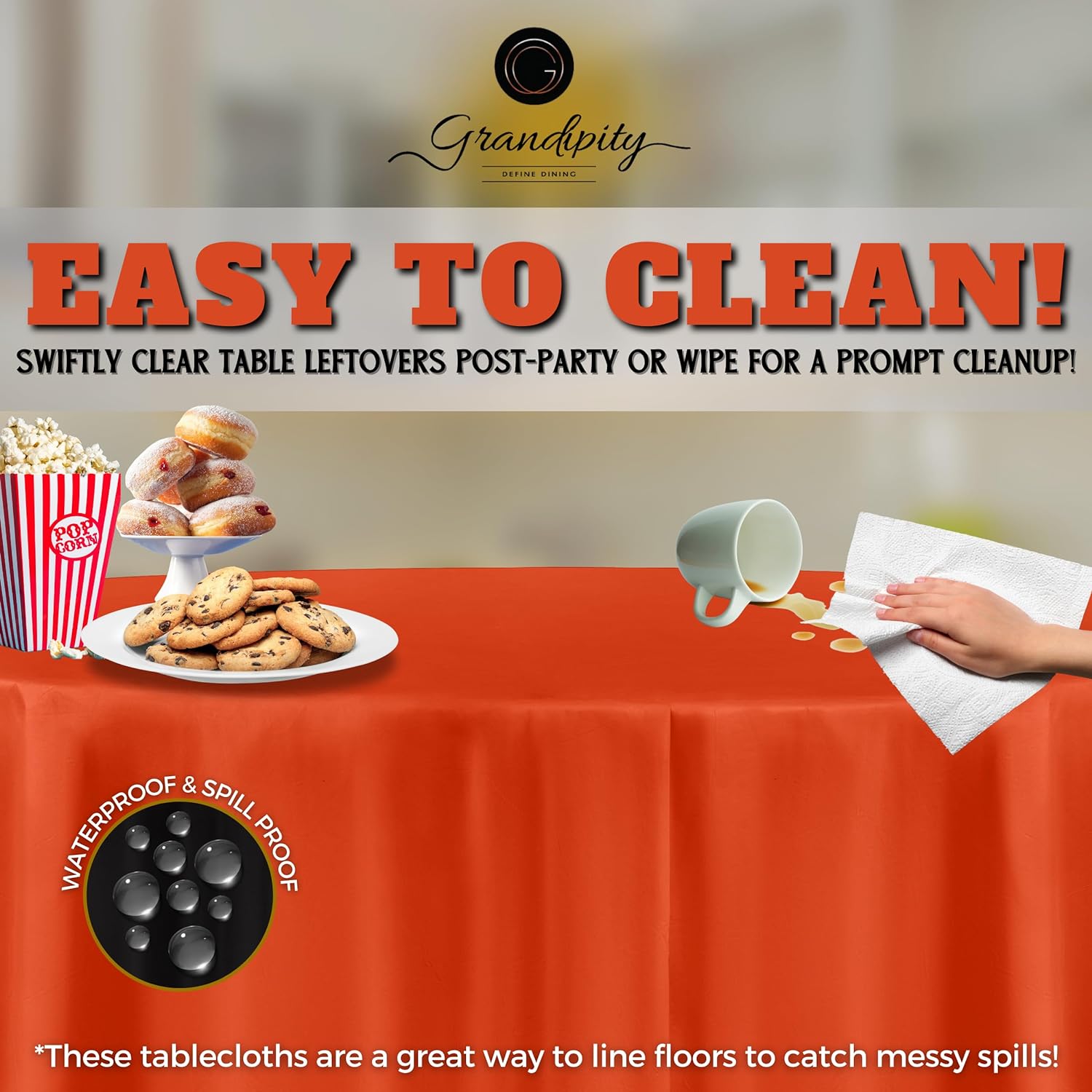 Orange Premium Round Plastic Table Cover