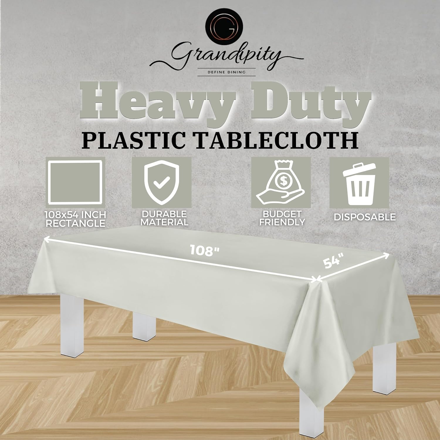 Light Grey Premium Rectangle Plastic Table Cover