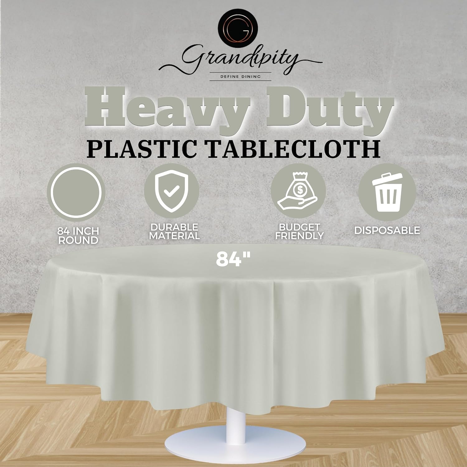 Light Grey Premium Round Plastic Table Cover