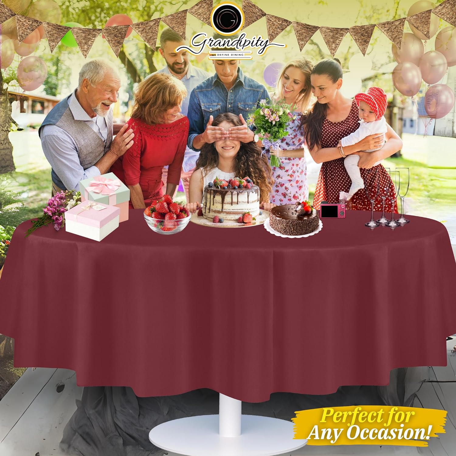 Burgundy Premium Round Plastic Table Cover
