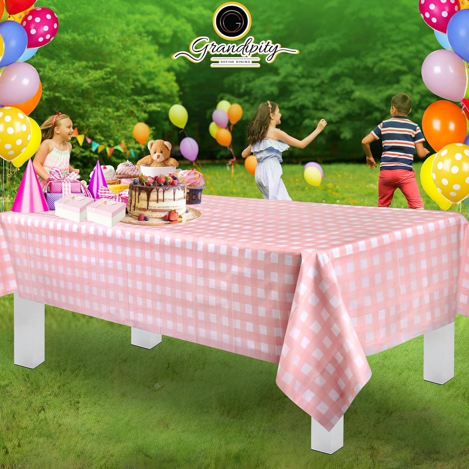 Pink Gingham Premium Rectangle Plastic Table Cover
