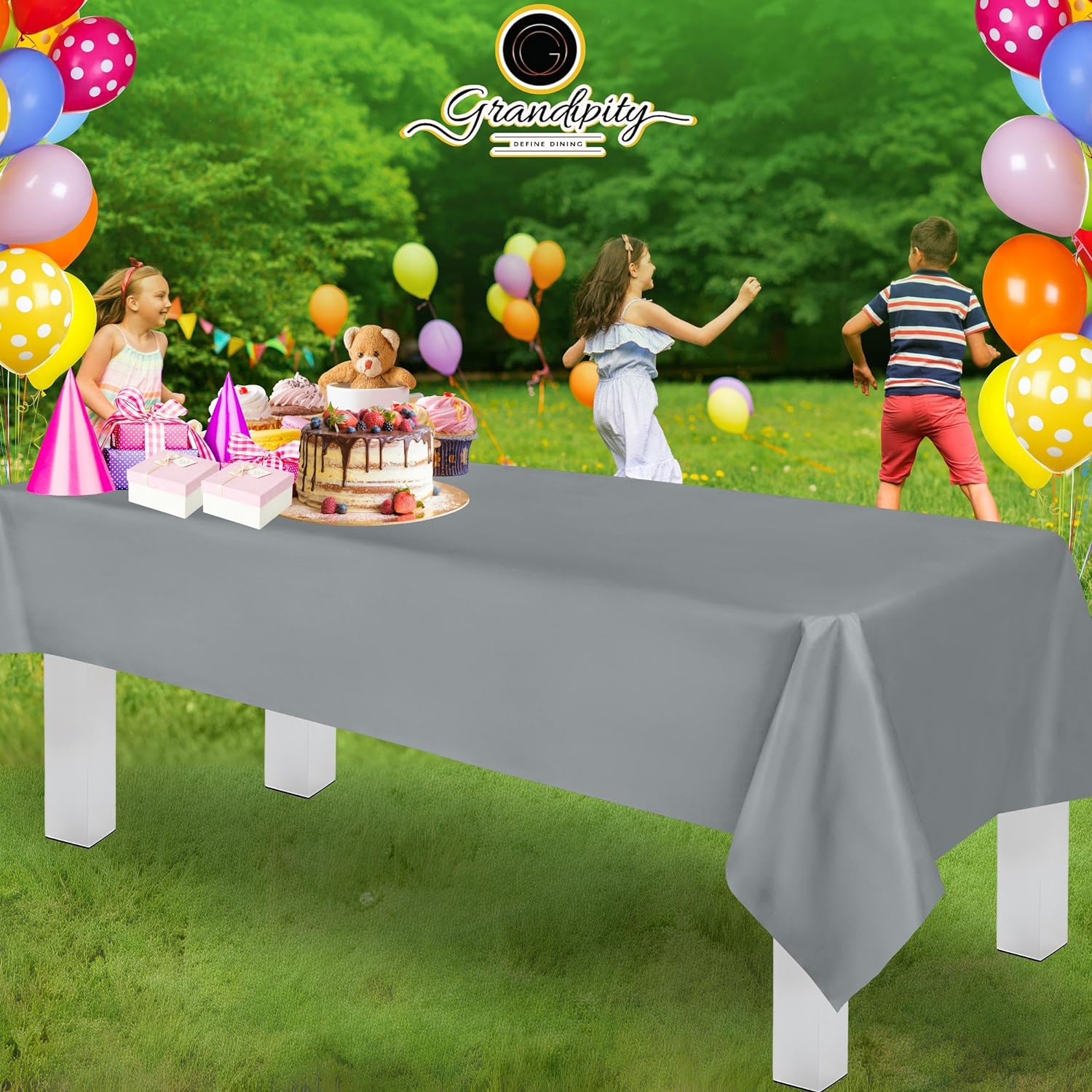Silver Premium Rectangle Plastic Table Cover