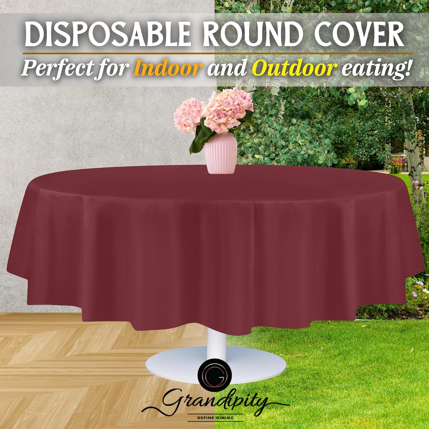 Burgundy Premium Round Plastic Table Cover