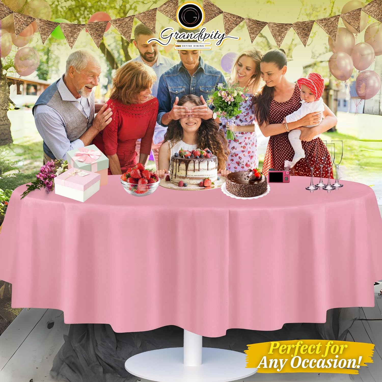 Pink Premium Round Plastic Table Cover