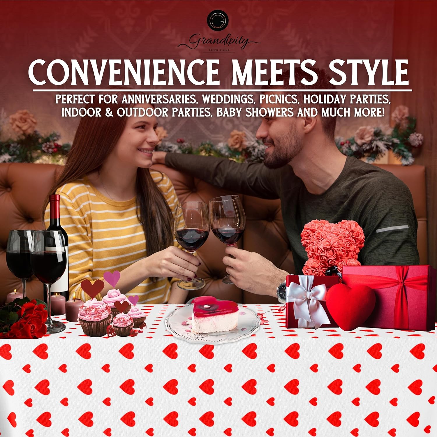 White Valentine Rectangle Plastic Table Cover