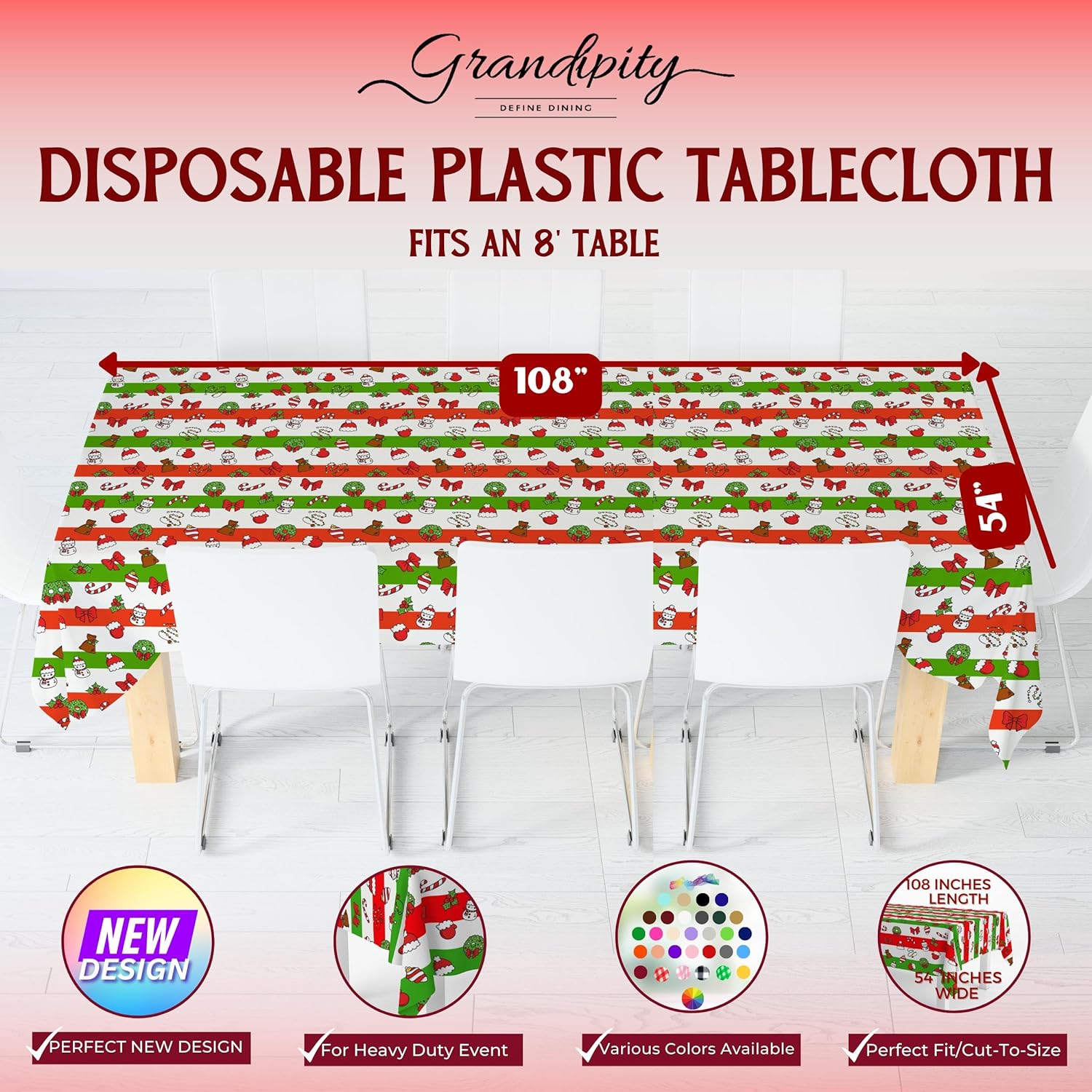 Christmas Stripe Rectangle Plastic Table Cover