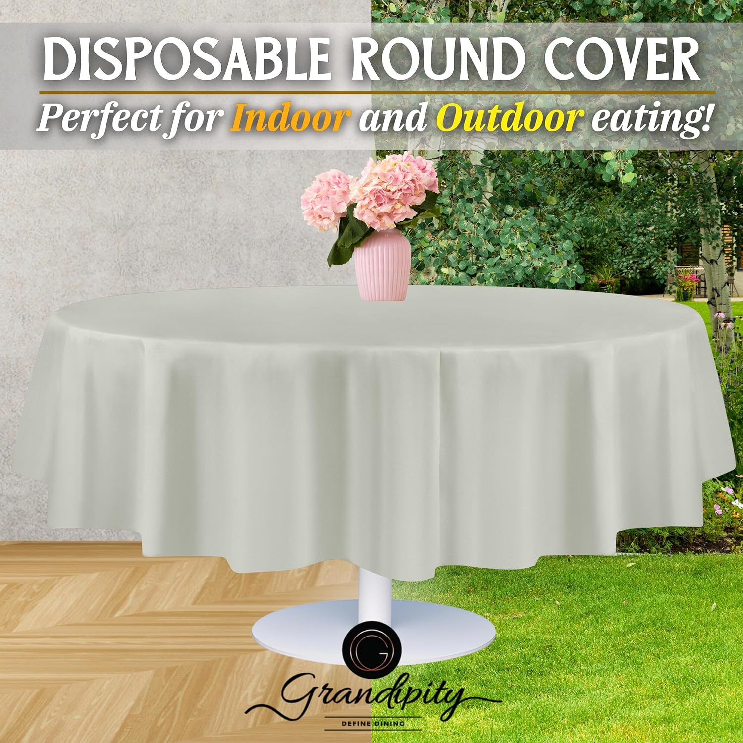 Light Grey Premium Round Plastic Table Cover