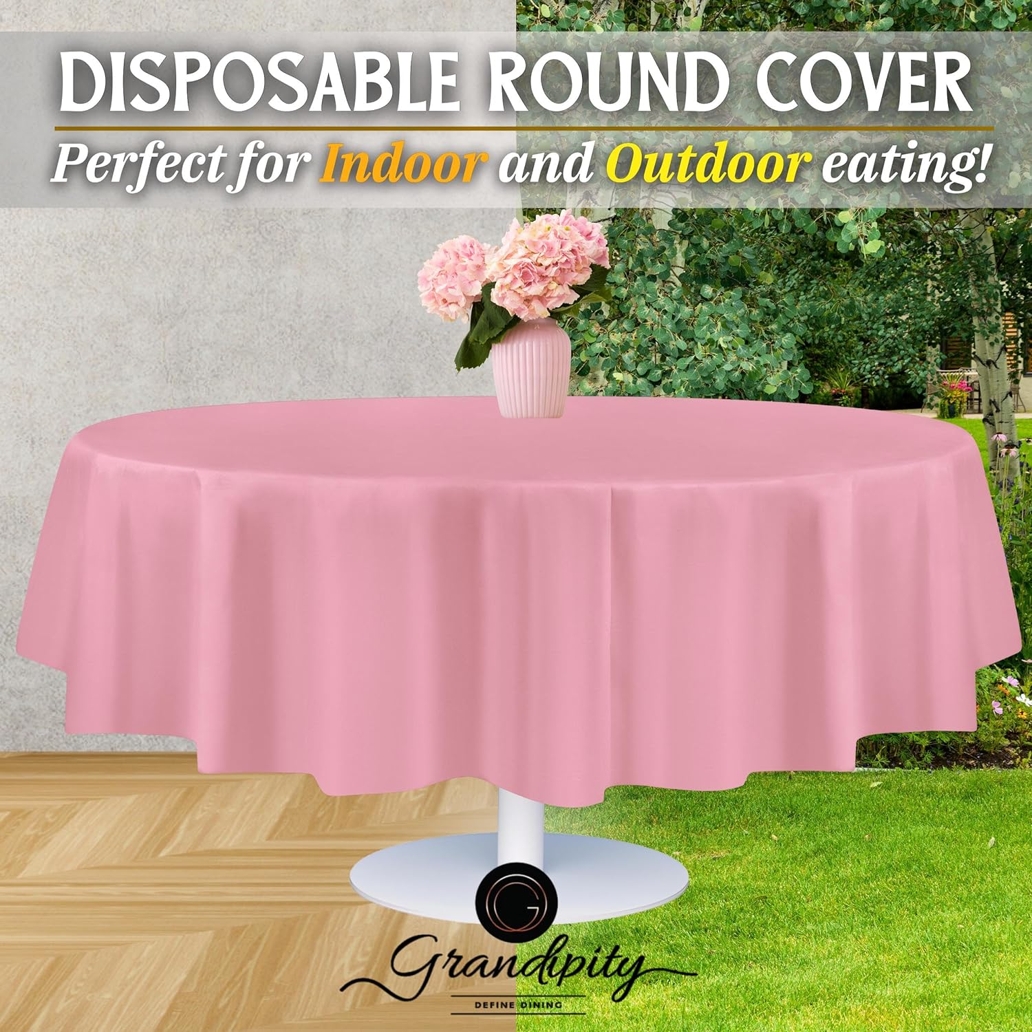 Pink Premium Round Plastic Table Cover