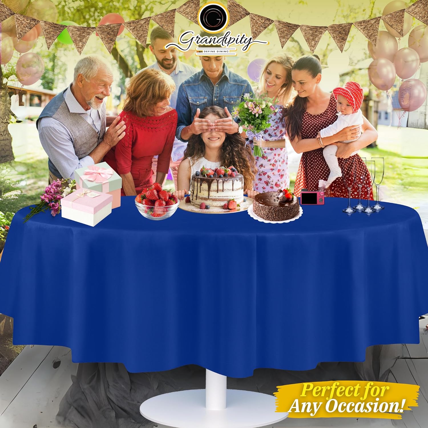 Blue Premium Round Plastic Table Cover