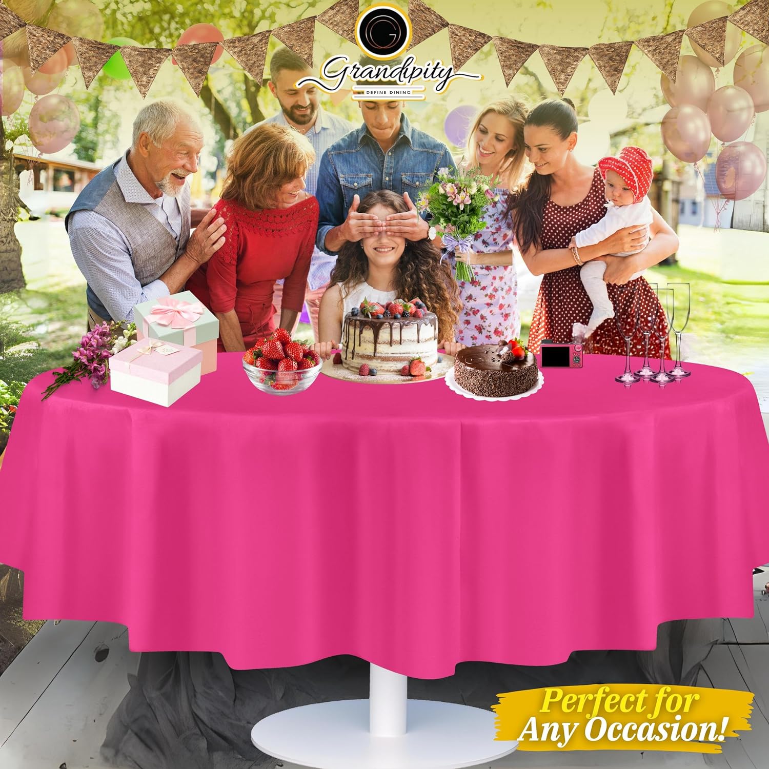 Hot Pink Premium Round Plastic Table Cover