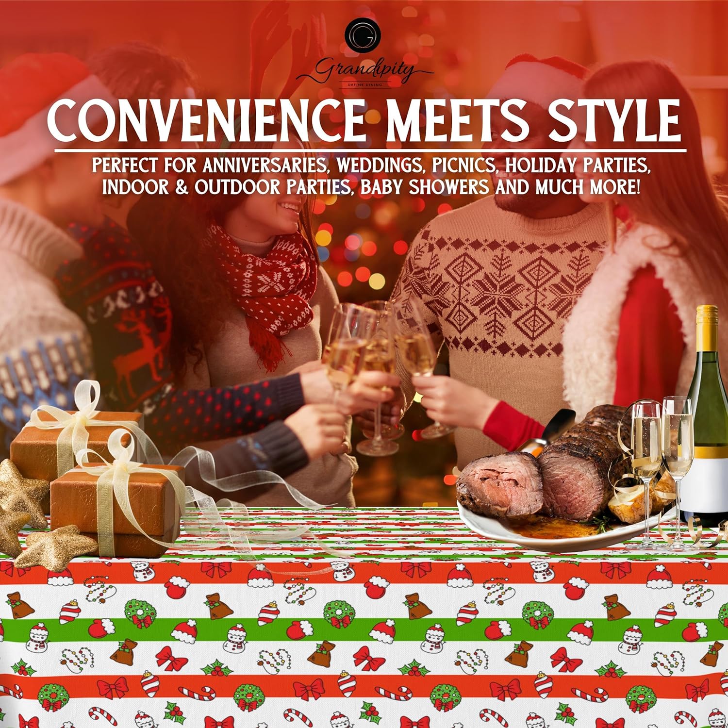Christmas Stripe Rectangle Plastic Table Cover