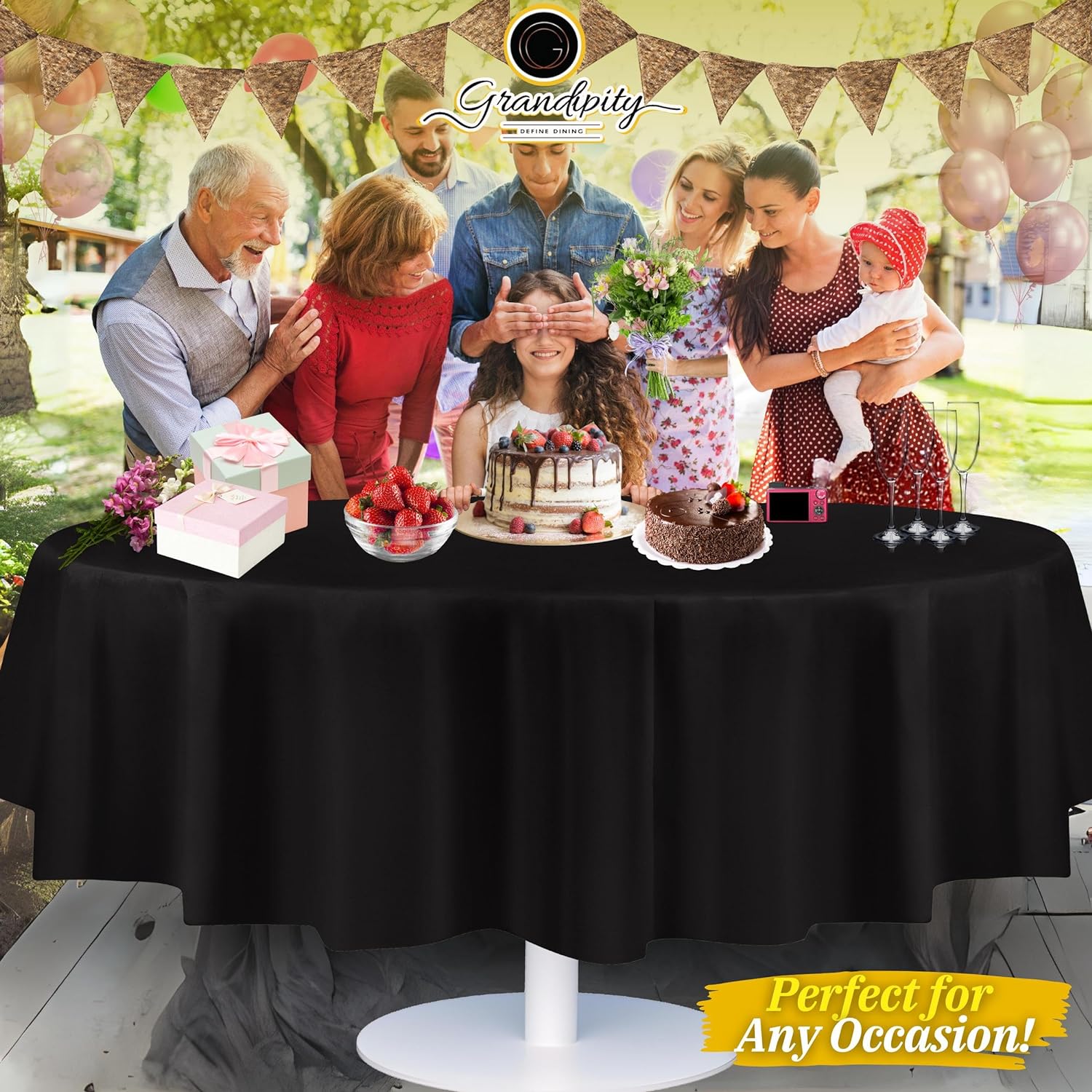 Black Premium Round Plastic Table Cover
