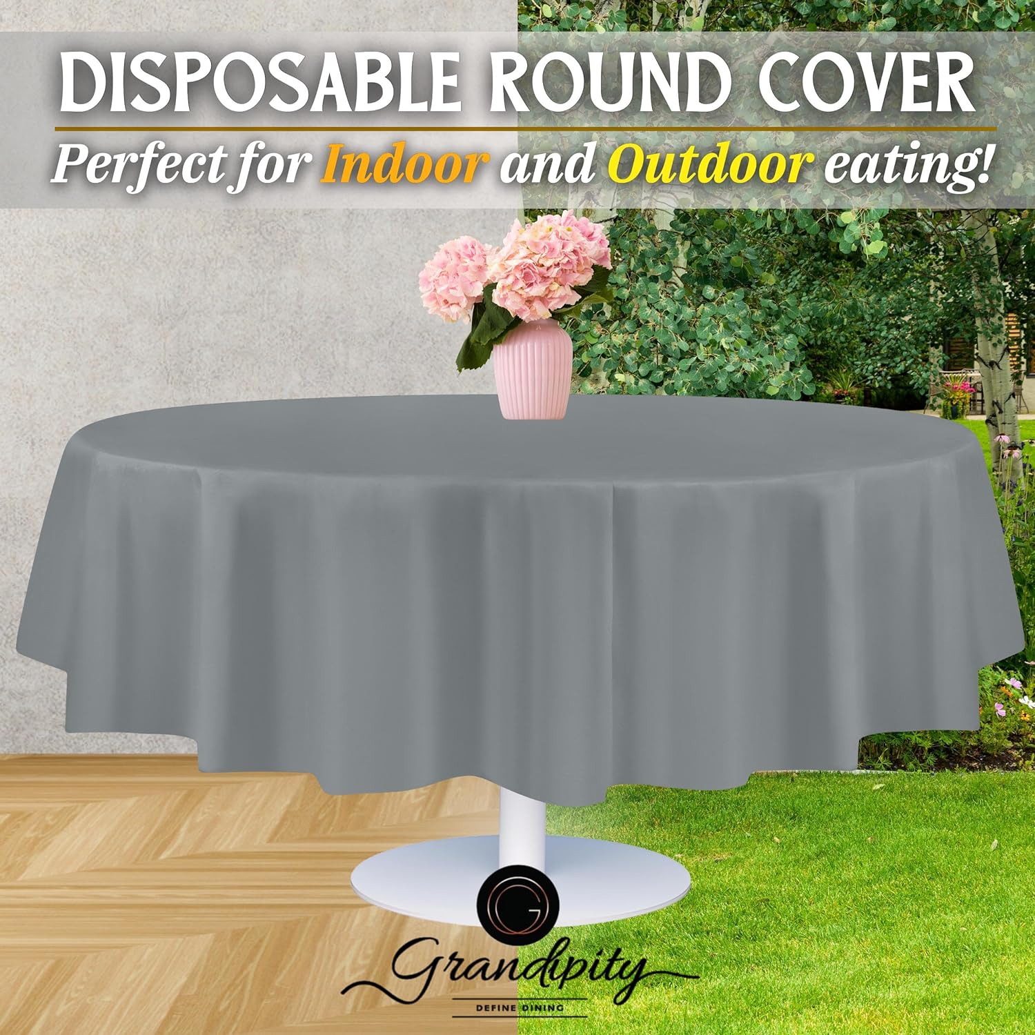 Silver Premium Round Plastic Table Cover