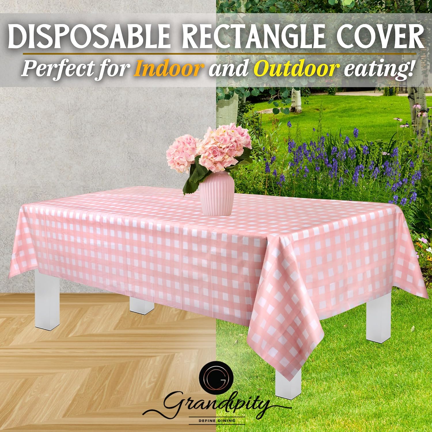 Pink Gingham Premium Rectangle Plastic Table Cover