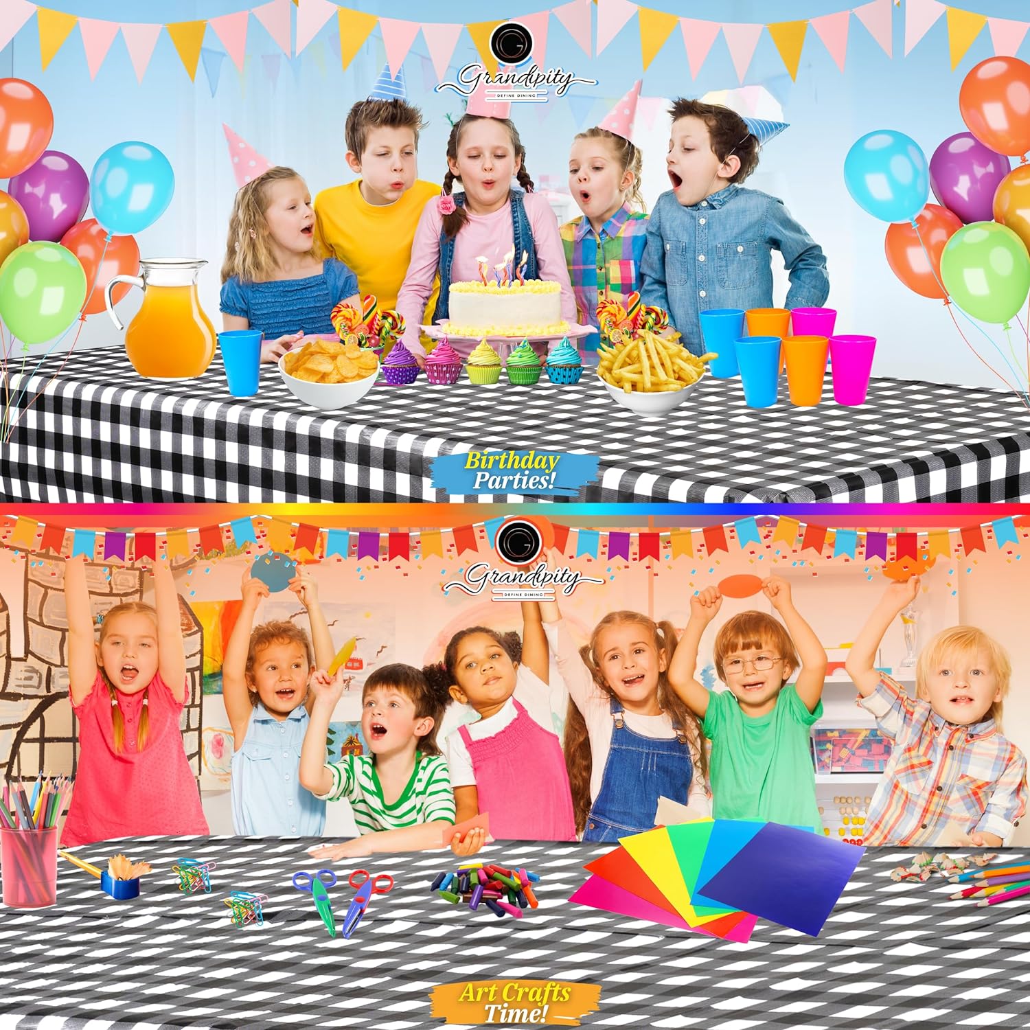 Black Gingham Checkered Premium Rectangle Plastic Table Cover