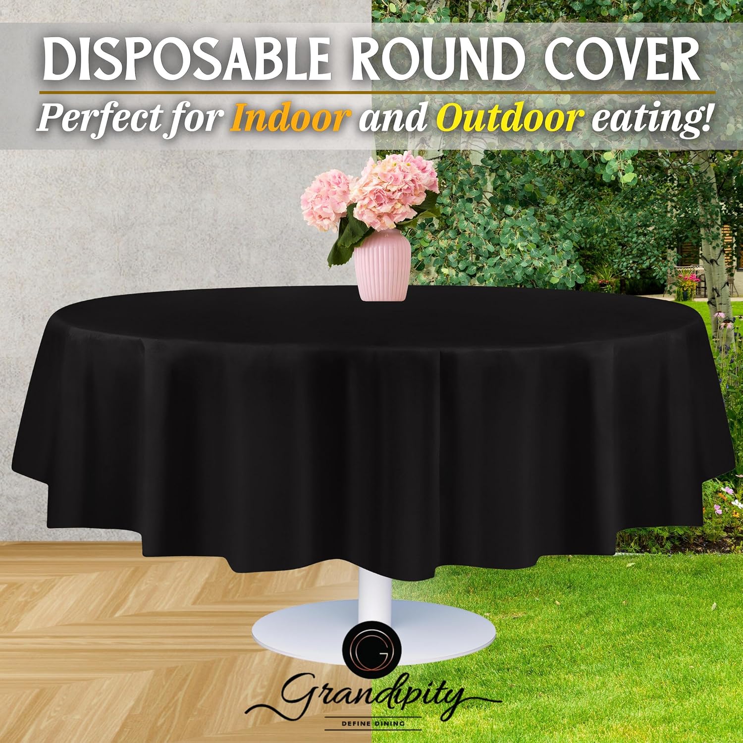 Black Premium Round Plastic Table Cover